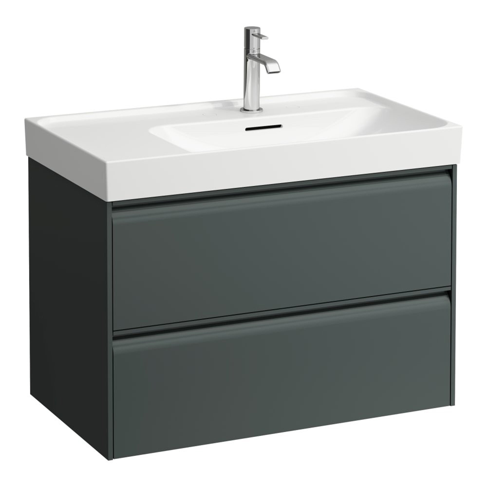 laufen meda 800 wall mounted vanity unit with white basin shelf left traffic grey