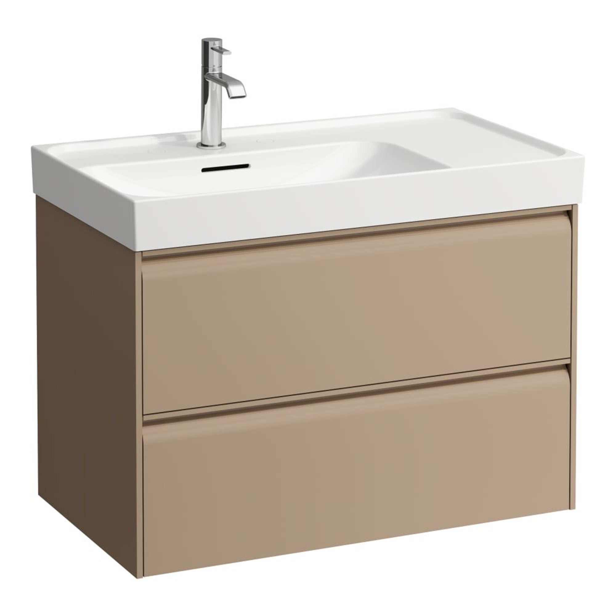 laufen meda 800 wall mounted vanity unit with white basin shelf right cappuccino