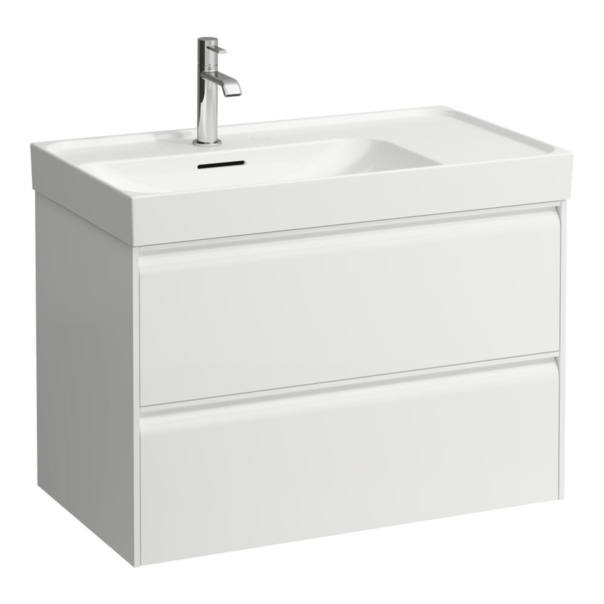 laufen meda 800 wall mounted vanity unit with white basin shelf right matt white