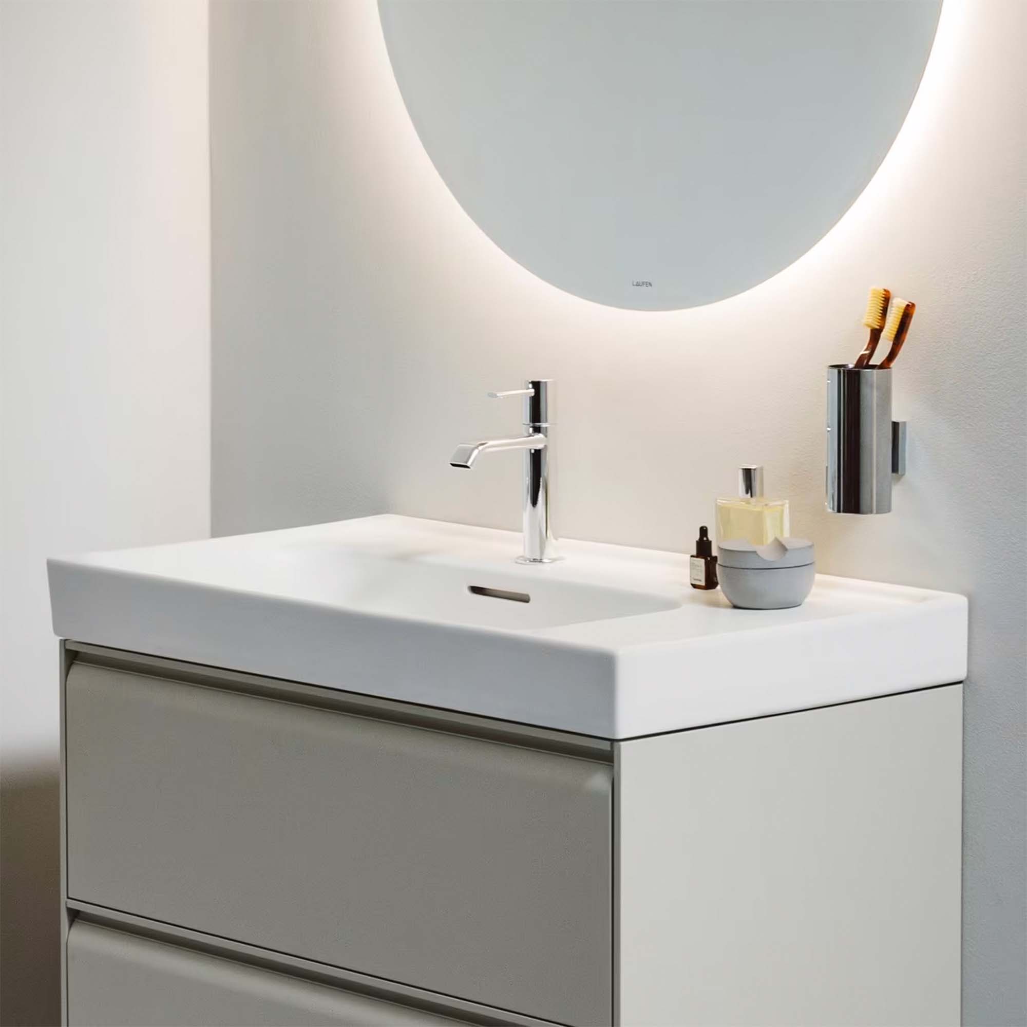 laufen meda 800 wall mounted vanity unit with white basin shelf right