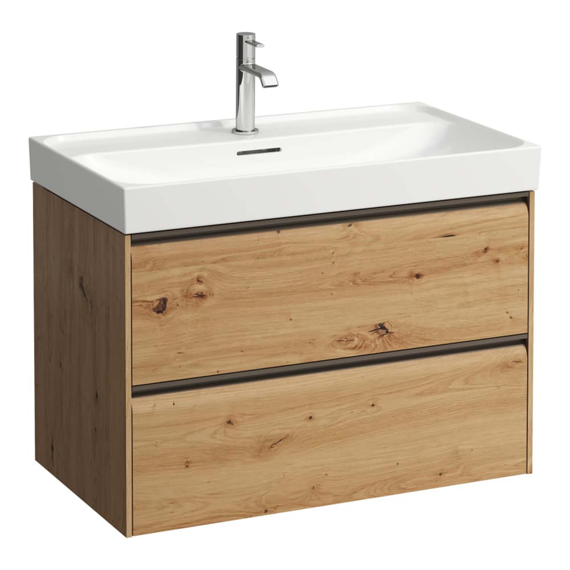 laufen meda 800 wall mounted vanity unit with white basin wild oak