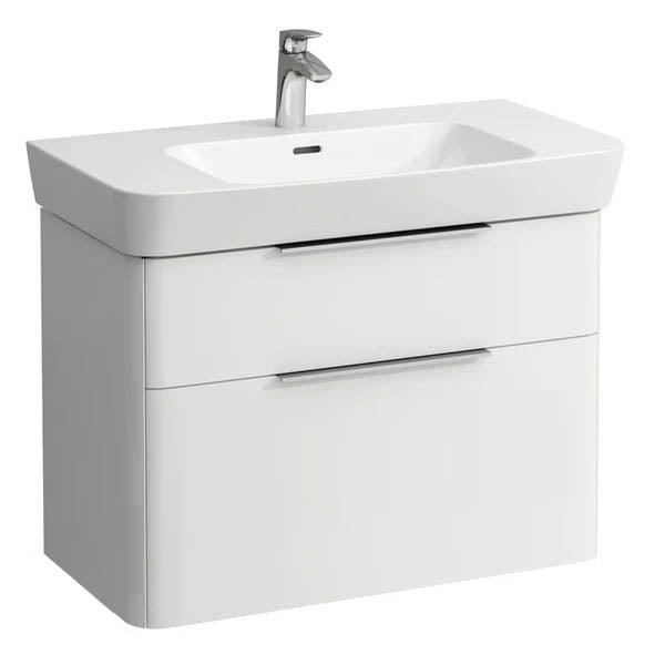 Laufen Moderna wall-hung vanity unit and washbasin in white colour.