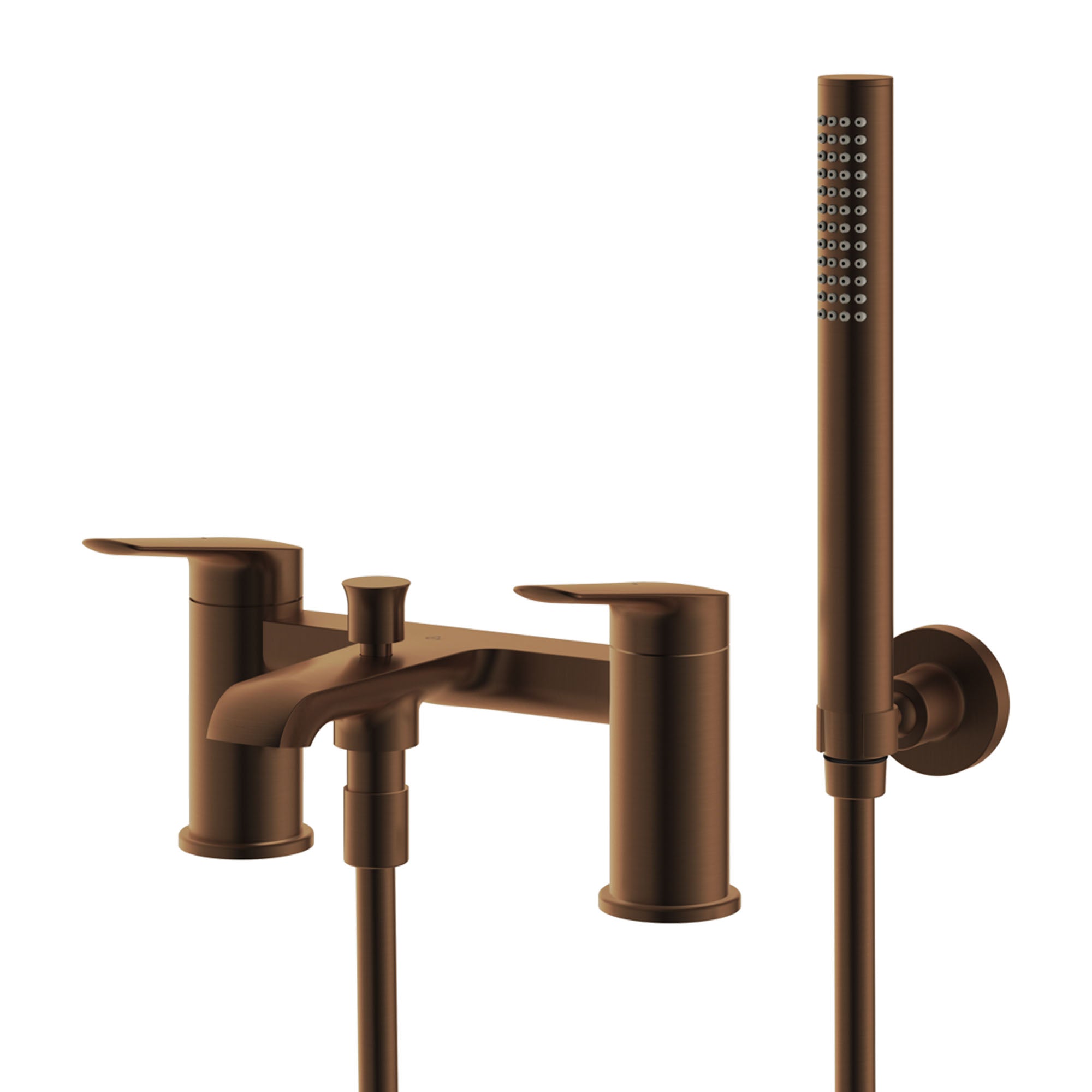 lucca deck mounted bath shower mixer with handset brushed bronze