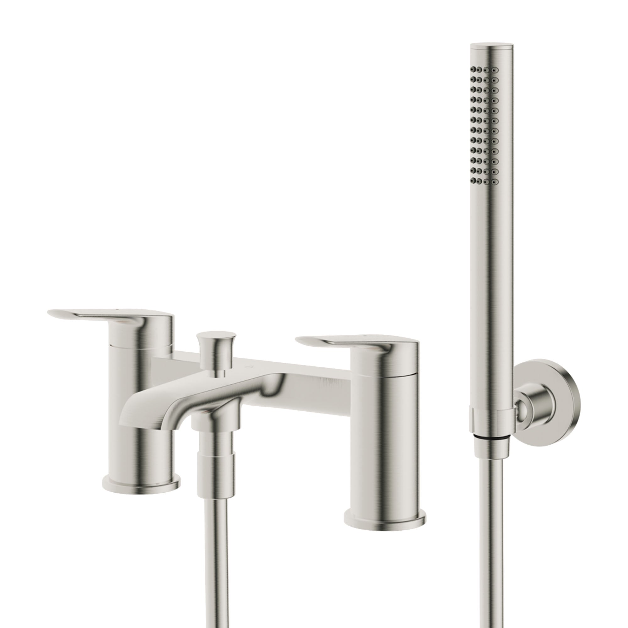 lucca deck mounted bath shower mixer with handset brushed nickel