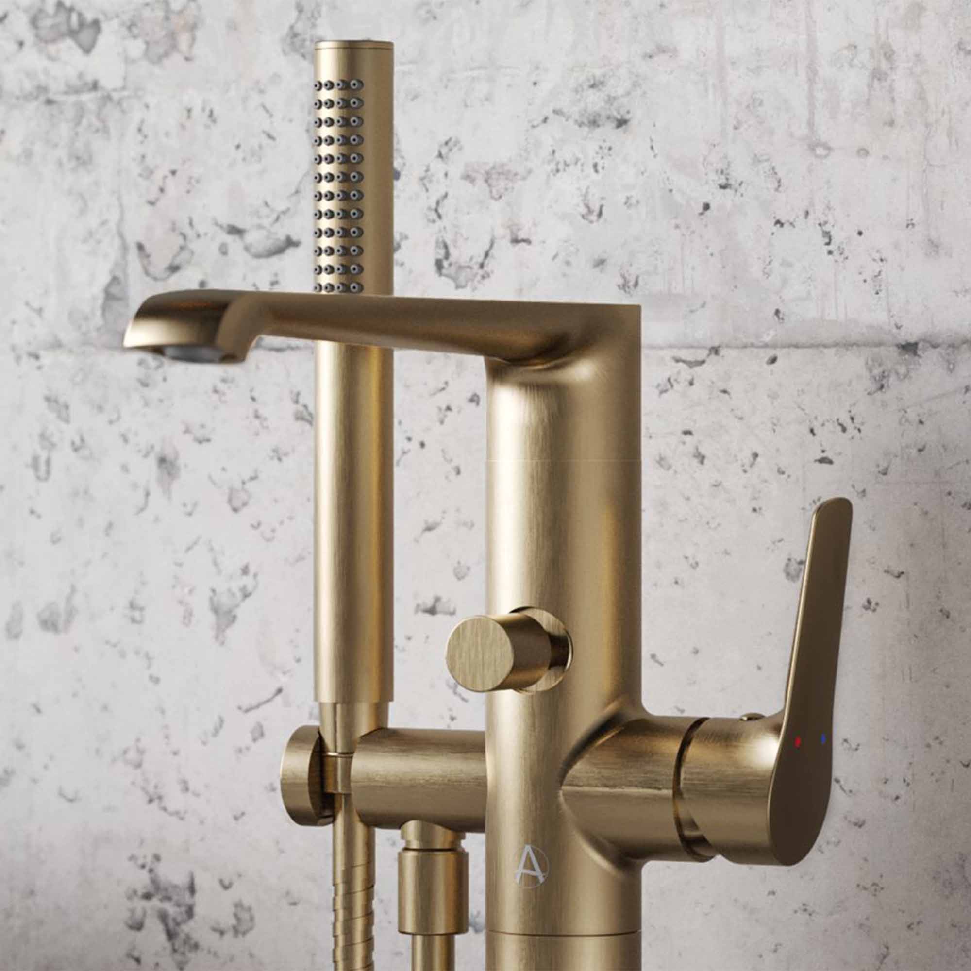 lucca floorstanding bath shower mixer with handset brushed brass