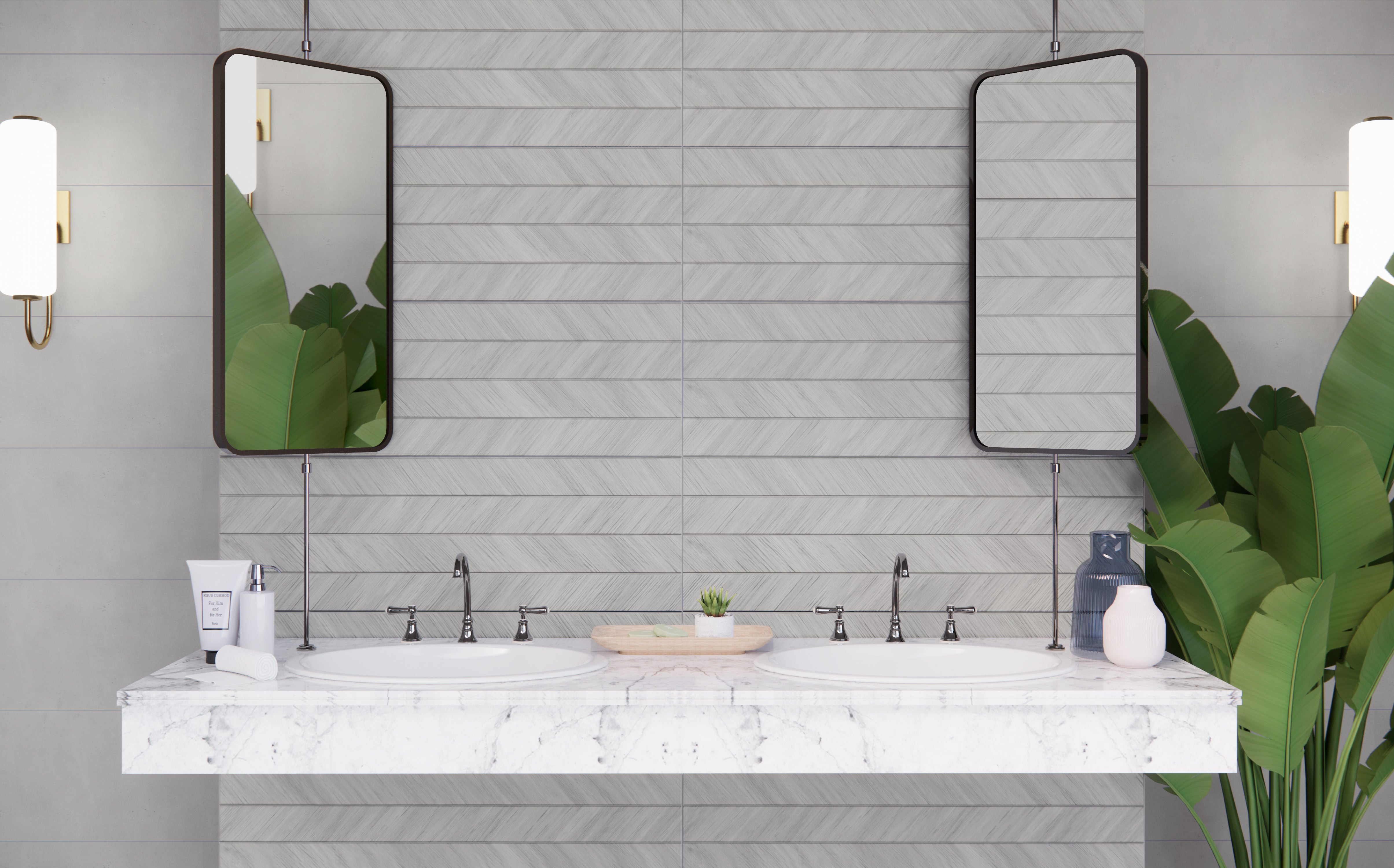 Lucca Grigio Chevron Wall Tile 30x90cm Matt