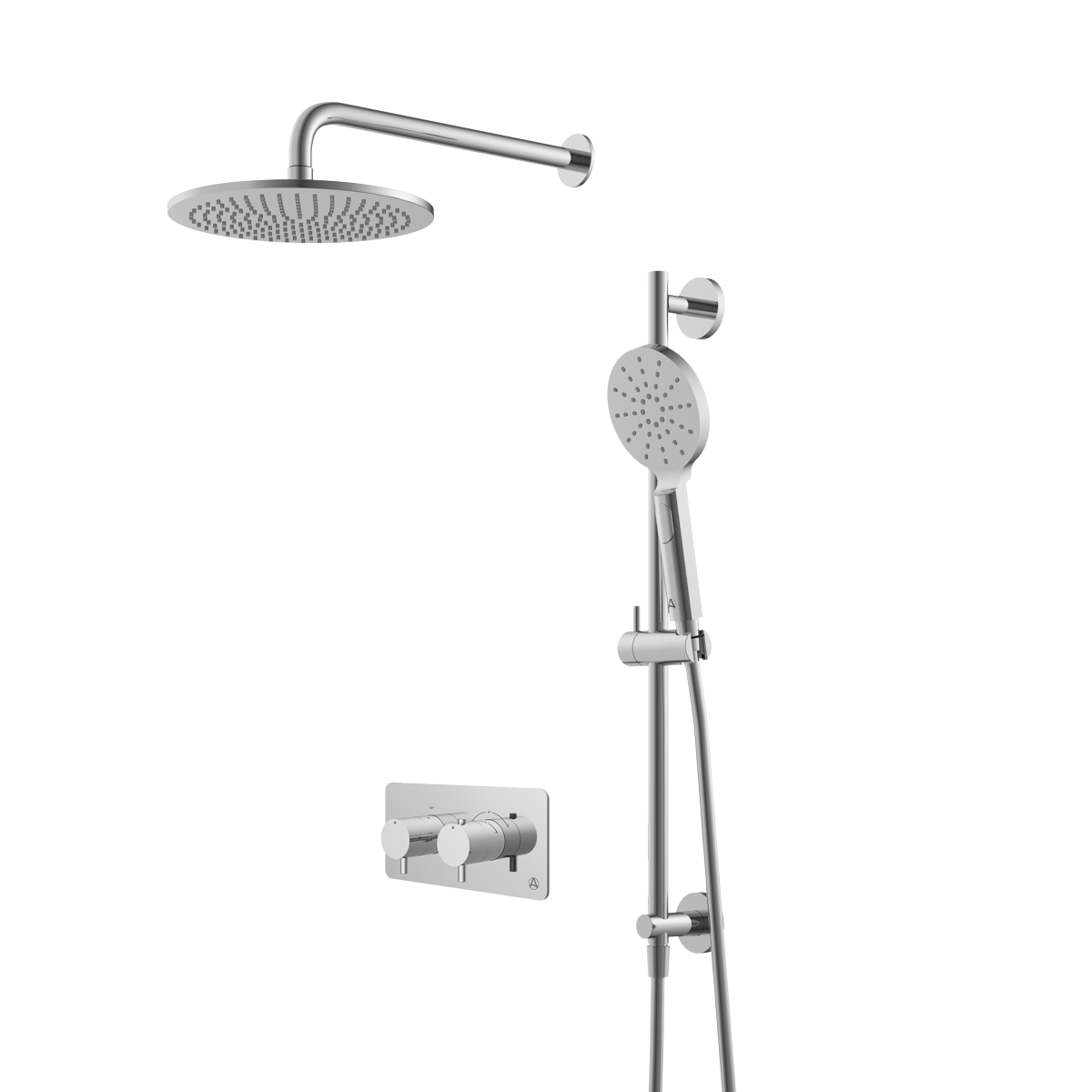 lucca minimal 2 outlet thermostatic shower valve slide rail handset and fixed overhead chrome