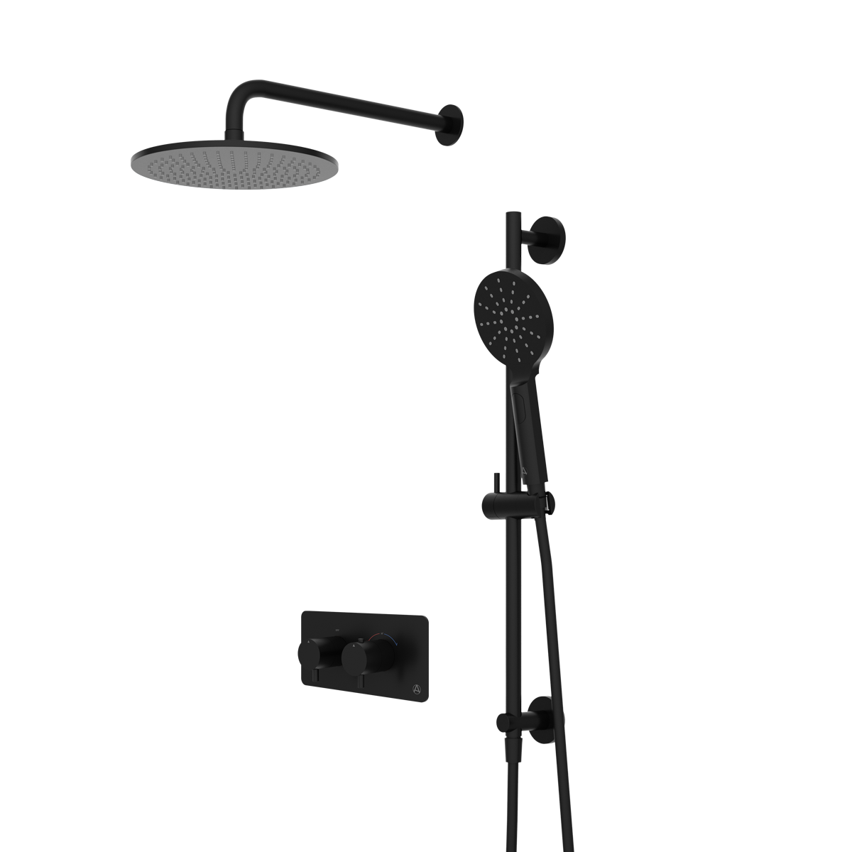 lucca minimal 2 outlet thermostatic shower valve slide rail handset and fixed overhead matt black
