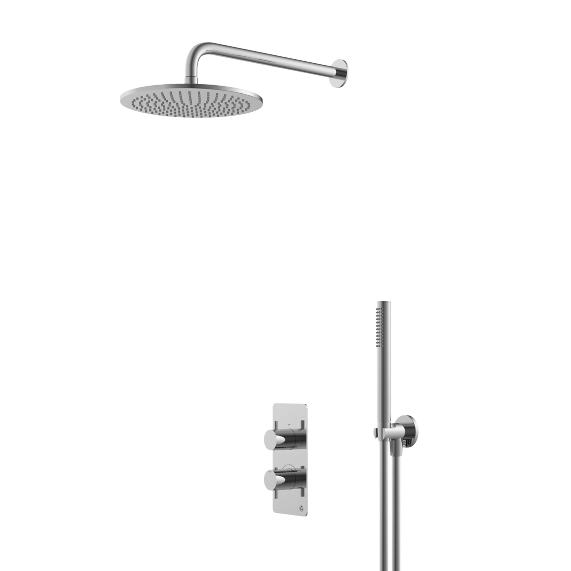 lucca minimal 2 outlet thermostatic shower valve with pencil handset and fixed overhead chrome