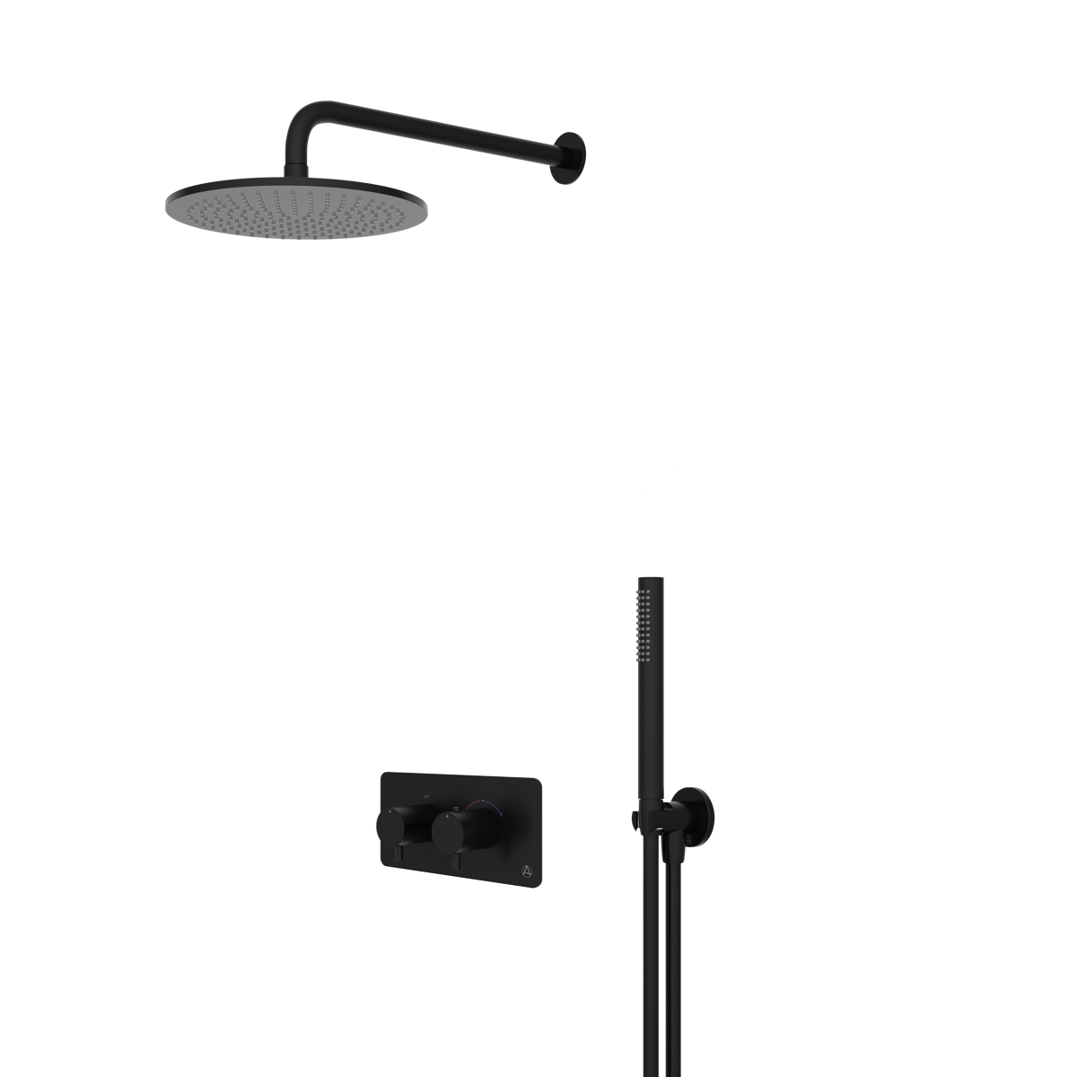 lucca minimal 2 outlet thermostatic shower valve with pencil handset and fixed overhead matt black
