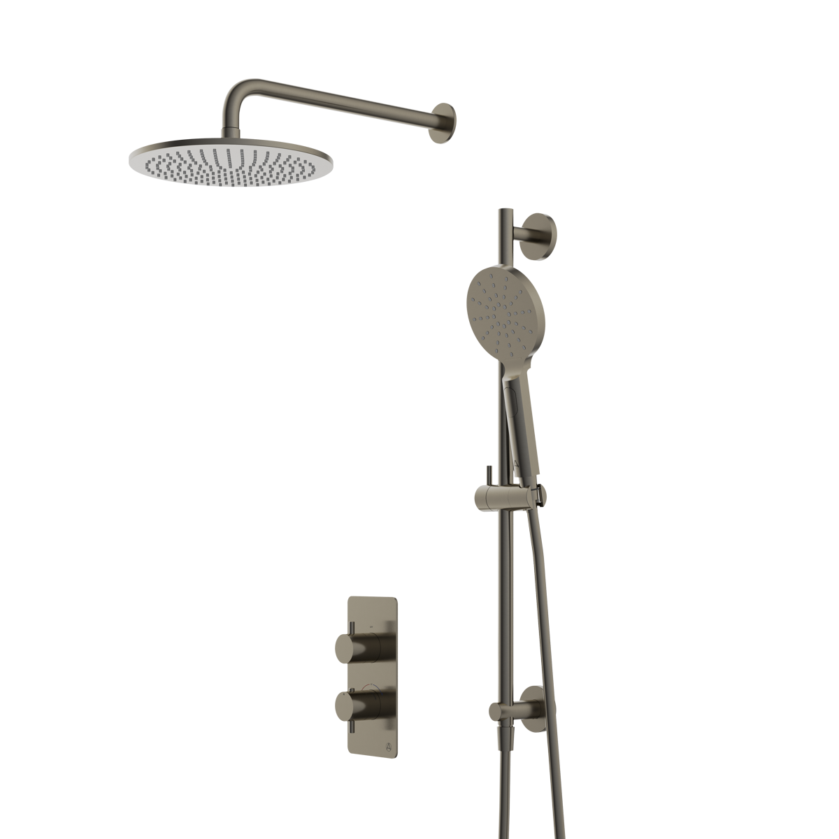 lucca minimal 2 outlet thermostatic shower valve slide rail handset and fixed overhead gunmetal grey