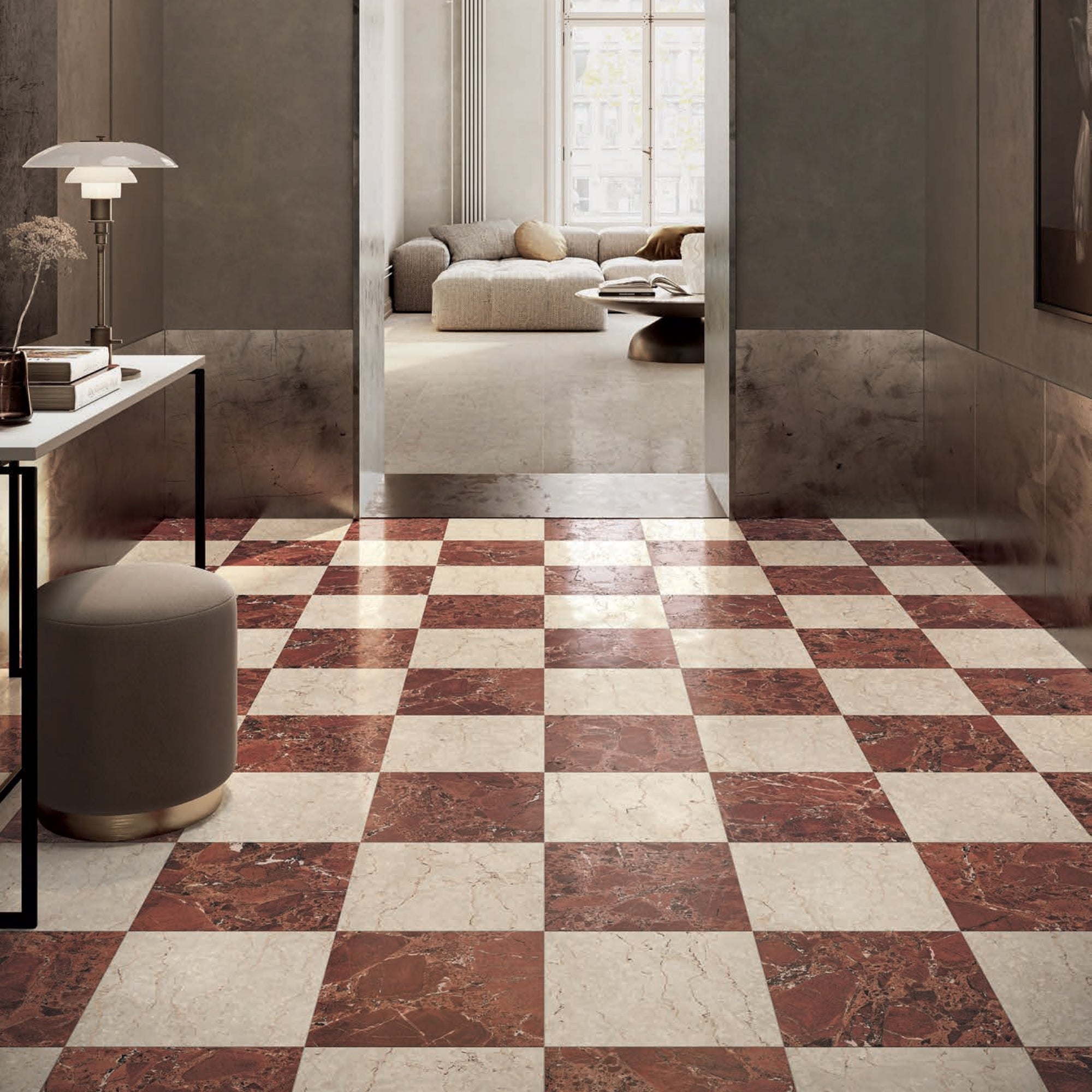 Majestic Rosso Marble Effect Porcelain Tile 30x30cm Matt