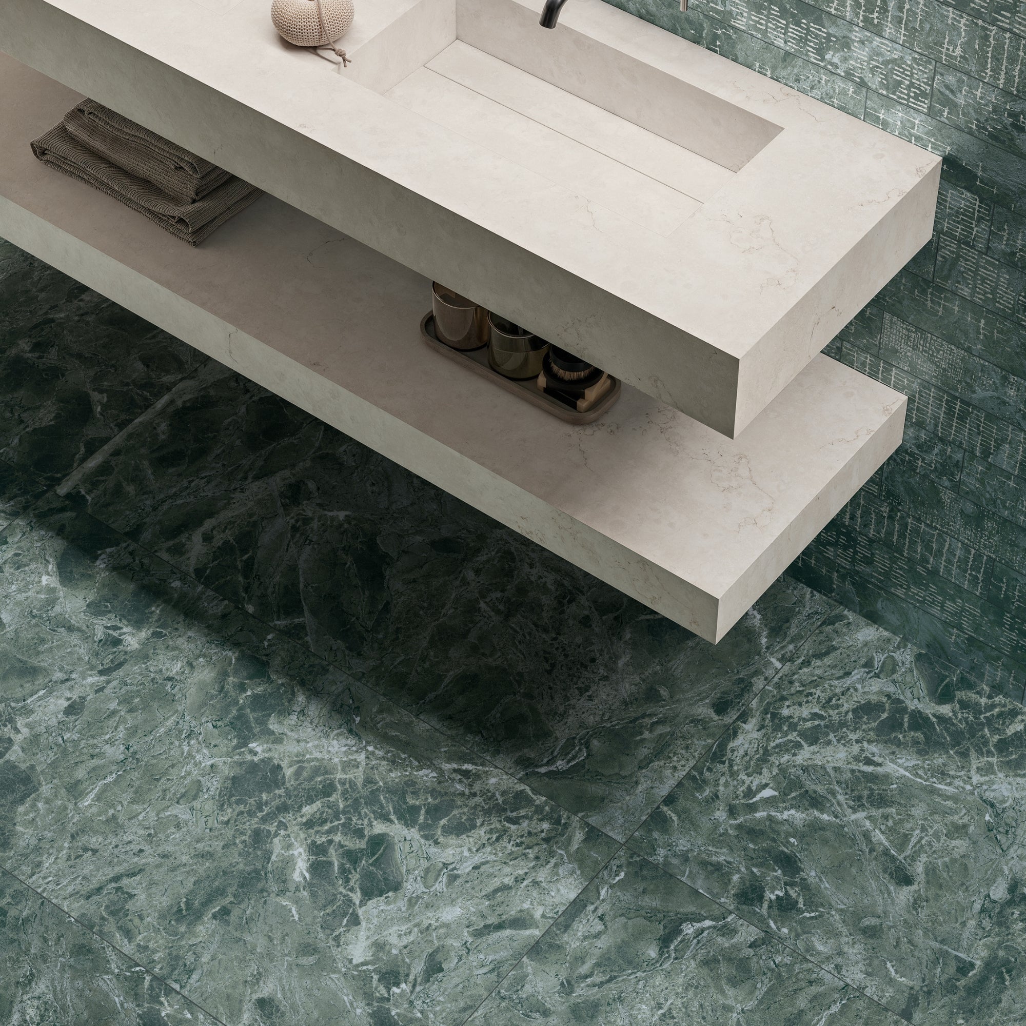 Majestic Verde Alpi Marble Effect Porcelain Tile 30x30cm Matt