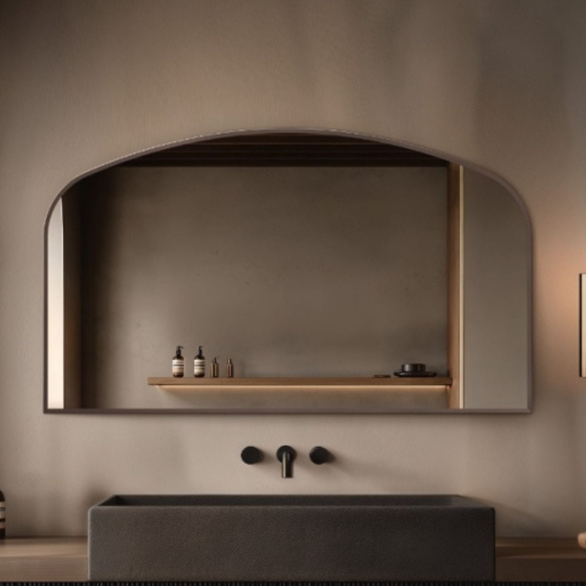 Marina Arched Bathroom Mirror 120x70cm Brushed Bronze