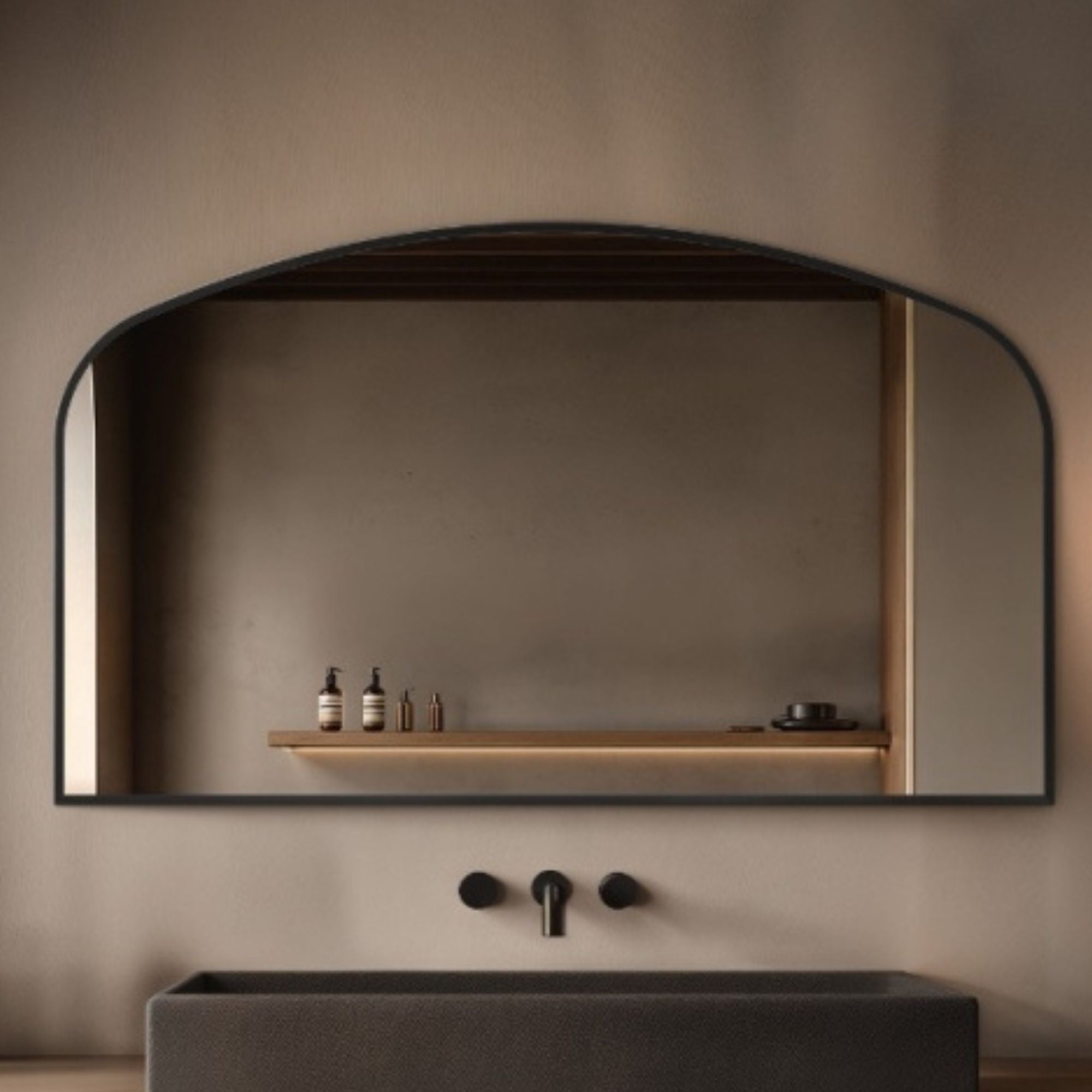 Marina Arched 120x70cm Bathroom Mirror Matt Black
