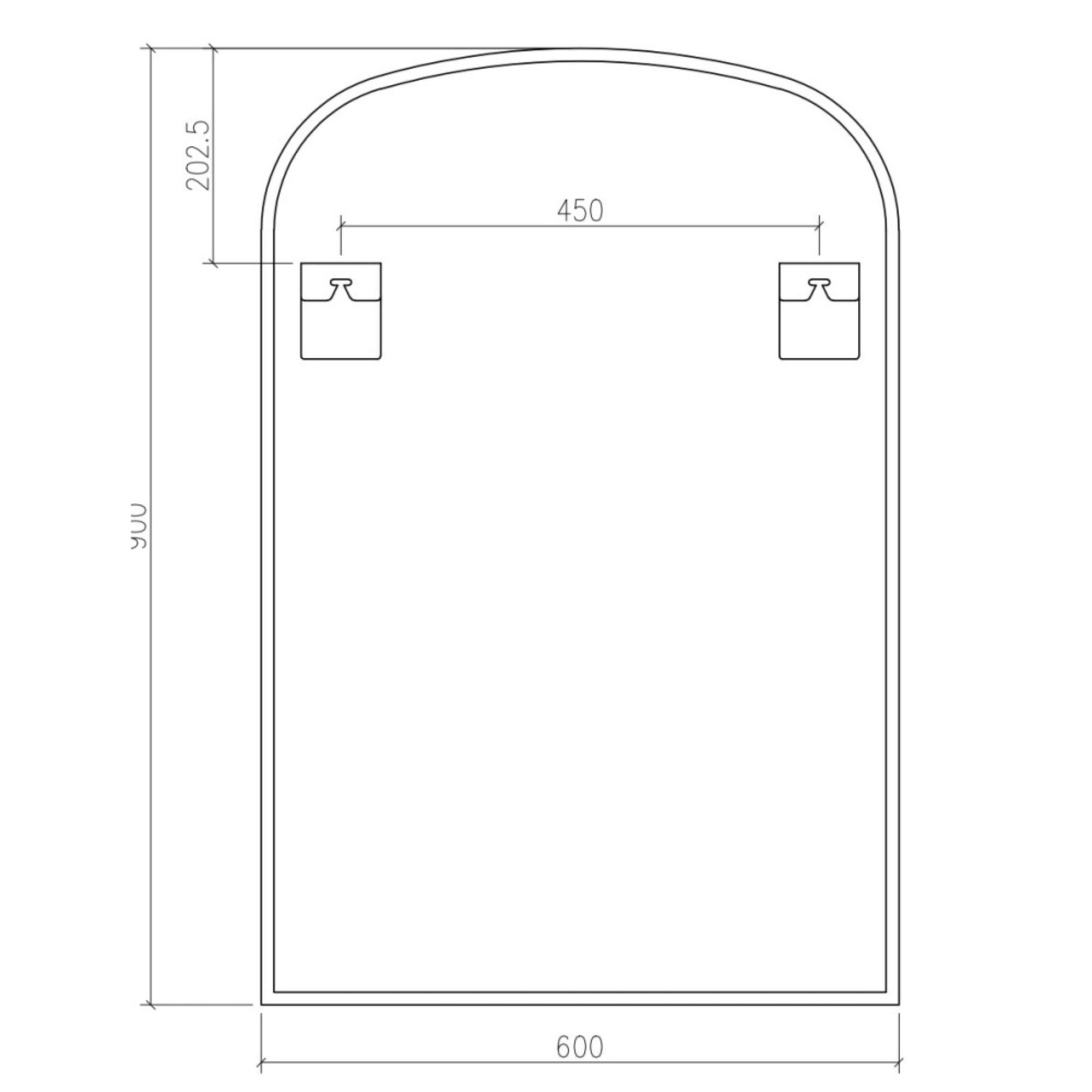 Marina Arched Bathroom Mirror 60x90cm Technical Drawing