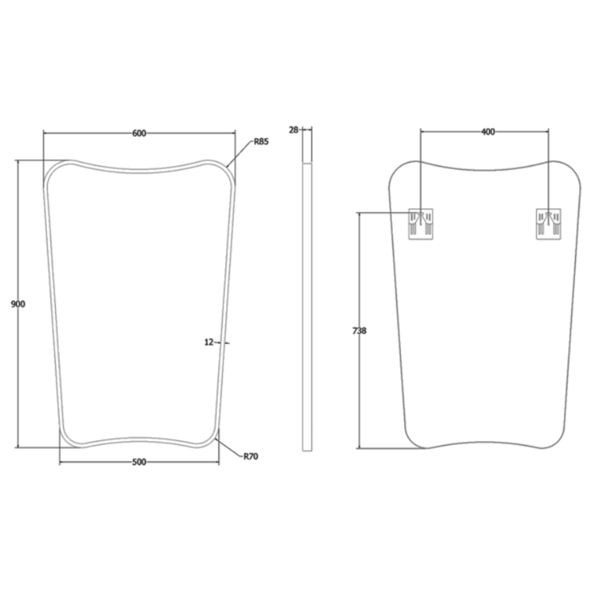 Marina Organic Bathroom Mirror Technical Drawings