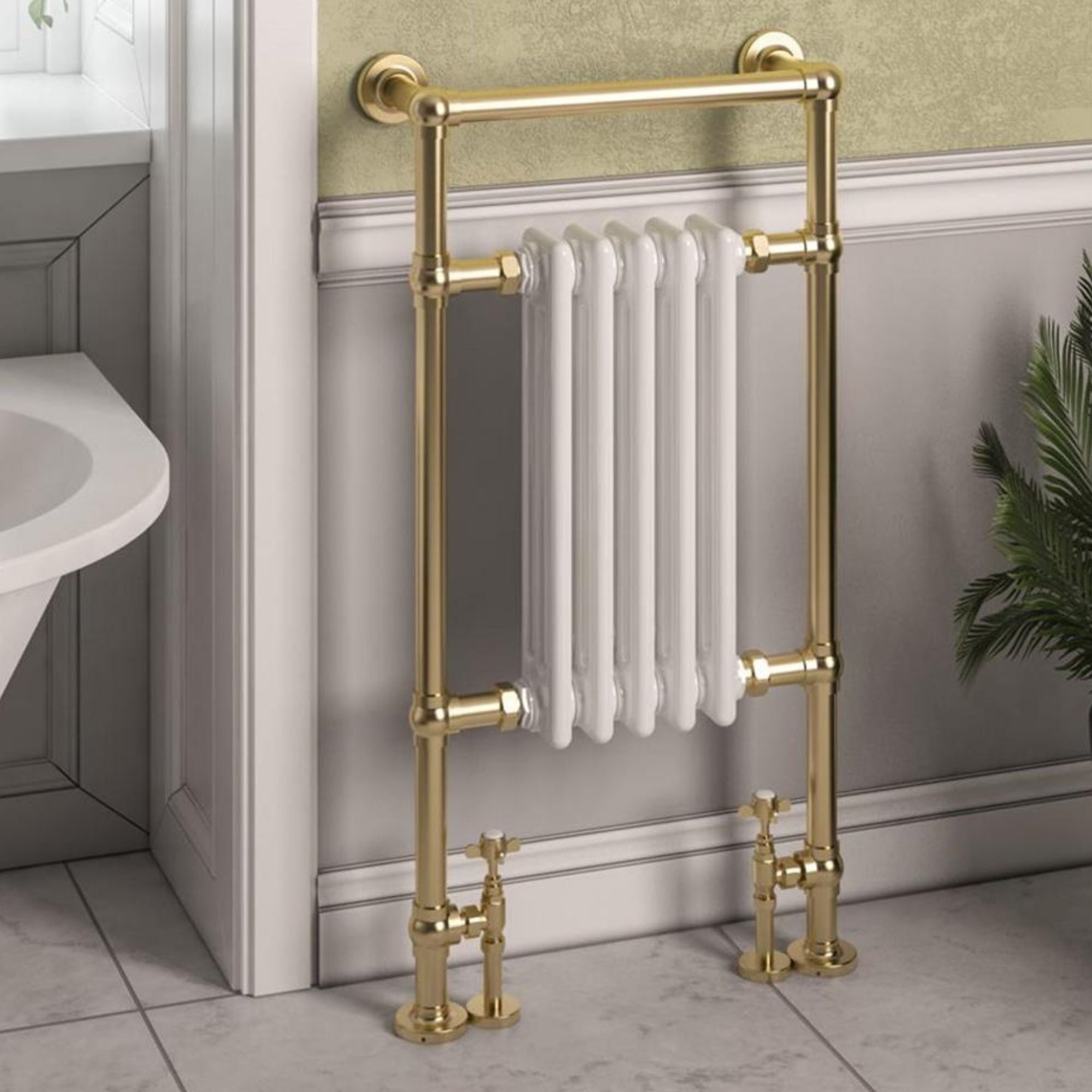 Marston Traditional Towel Rail Radiator - Brushed Brass & White