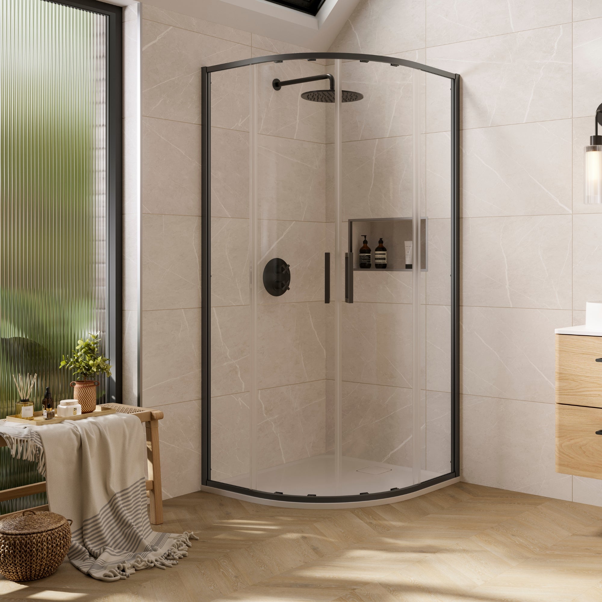 Merlyn 6 Series Sleek Quadrant Double Sliding Shower Door - Brushed Gunmetal