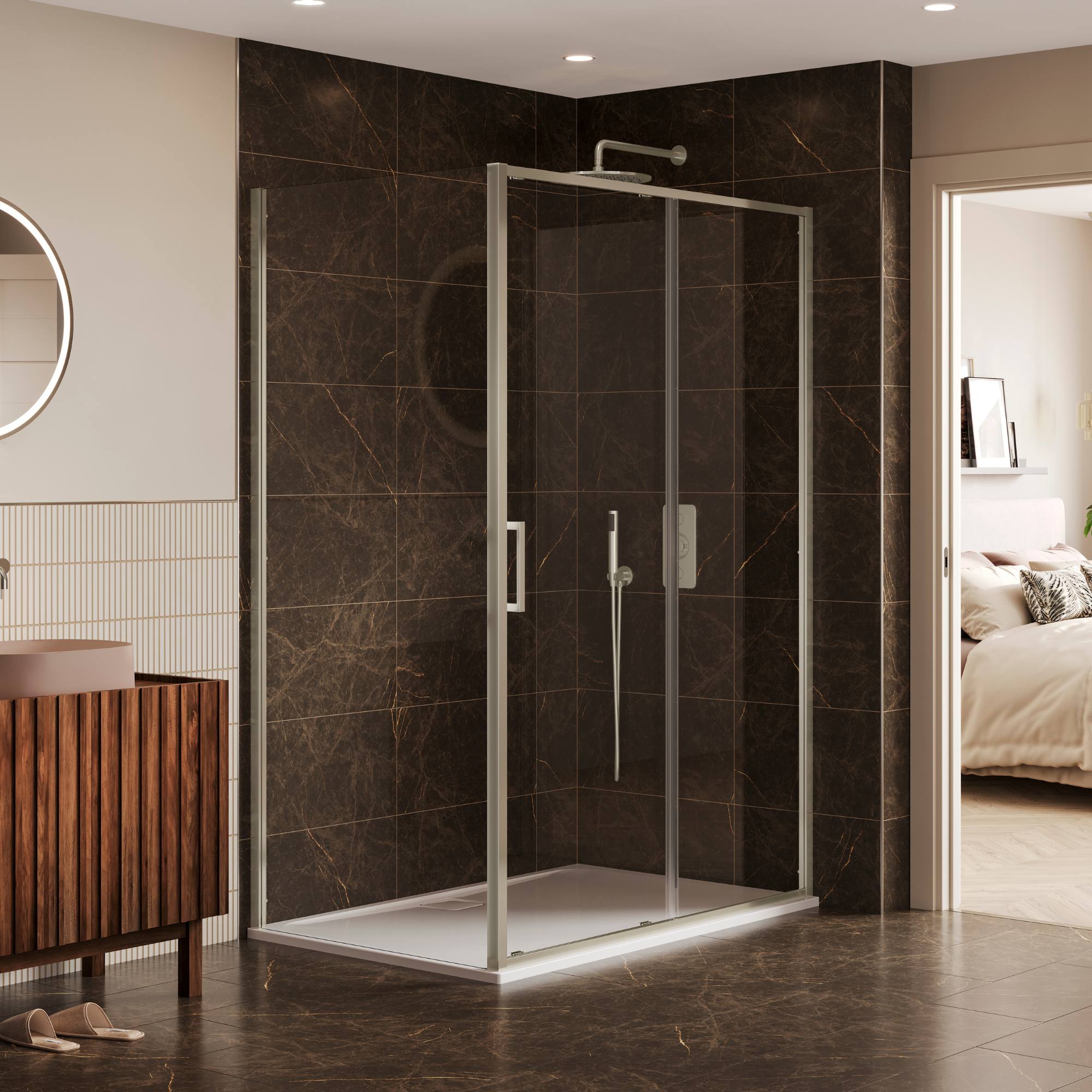 Merlyn 6 Series Sleek Sliding Shower Door With Optional Side Panel - Brushed Nickel