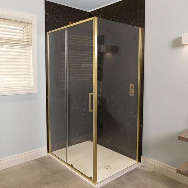 Merlyn 6 Series Sleek Sliding Shower Door - Brushed Brass