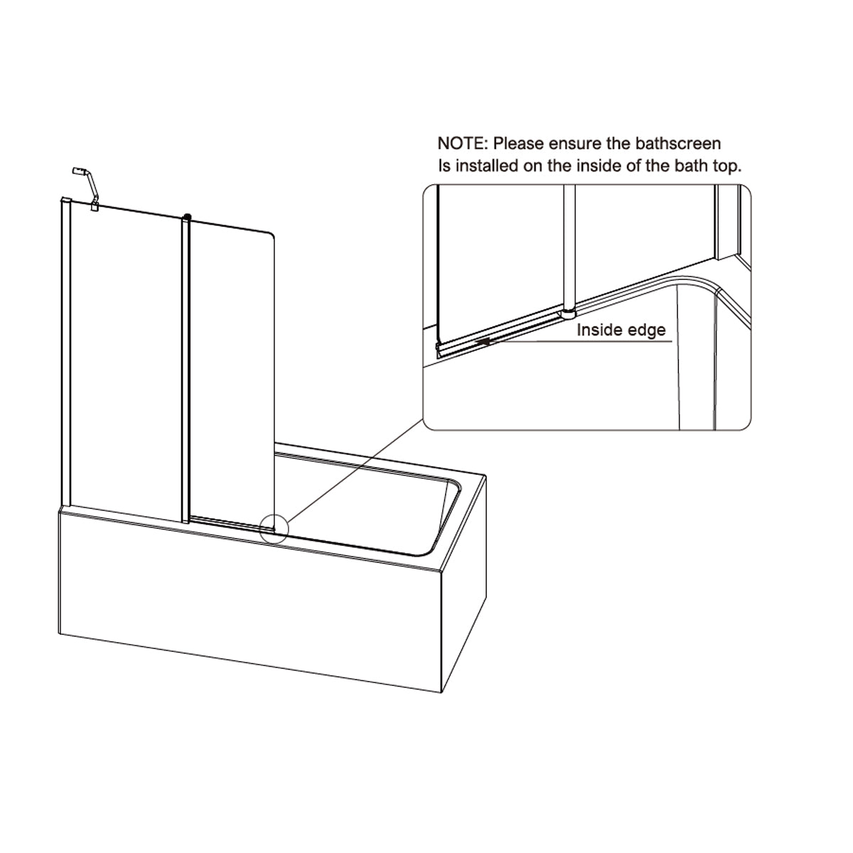 Diagram of the MERLYN MB15 Two Panel Swivel Curved Bath Screen, supplied by Deluxe Bathrooms.