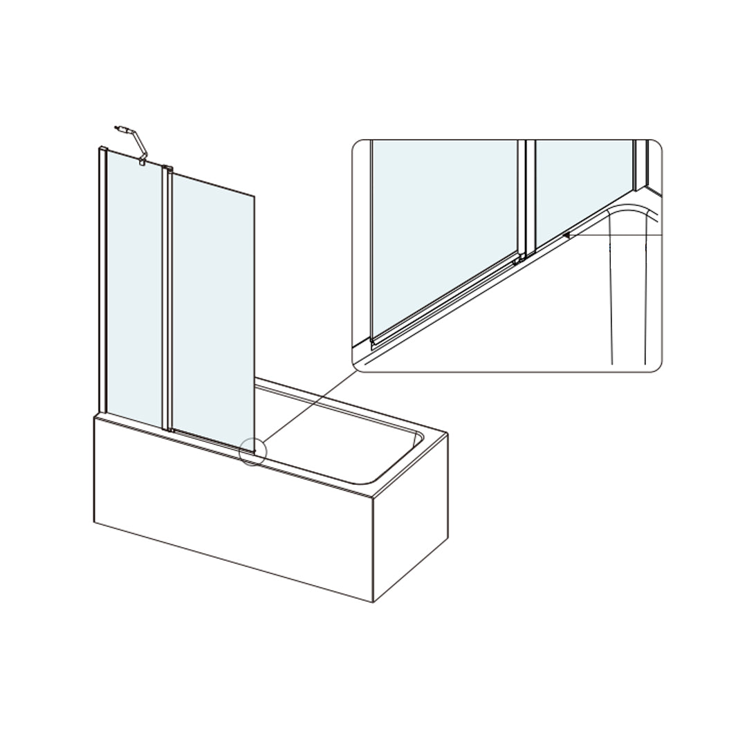 Diagram of the Merlyn MB3B two-panel folding square bath screen, supplied by Deluxe Bathrooms.