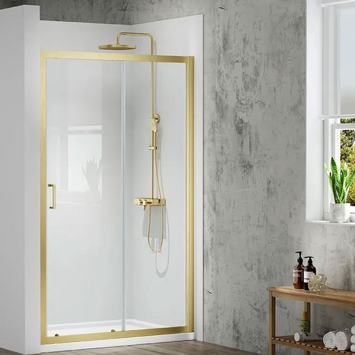 Merlyn MBox Sliding Shower Door In Recess - Brushed Brass
