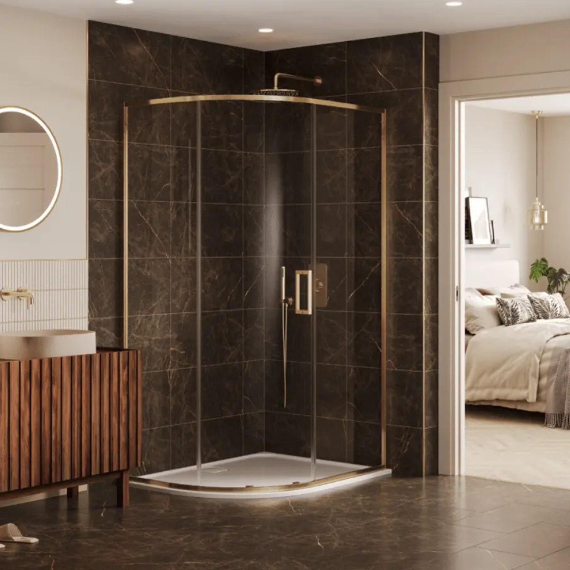 Merlyn 6 Series Sleek Quadrant Sliding Shower Door 1000mm - Brushed Brass
