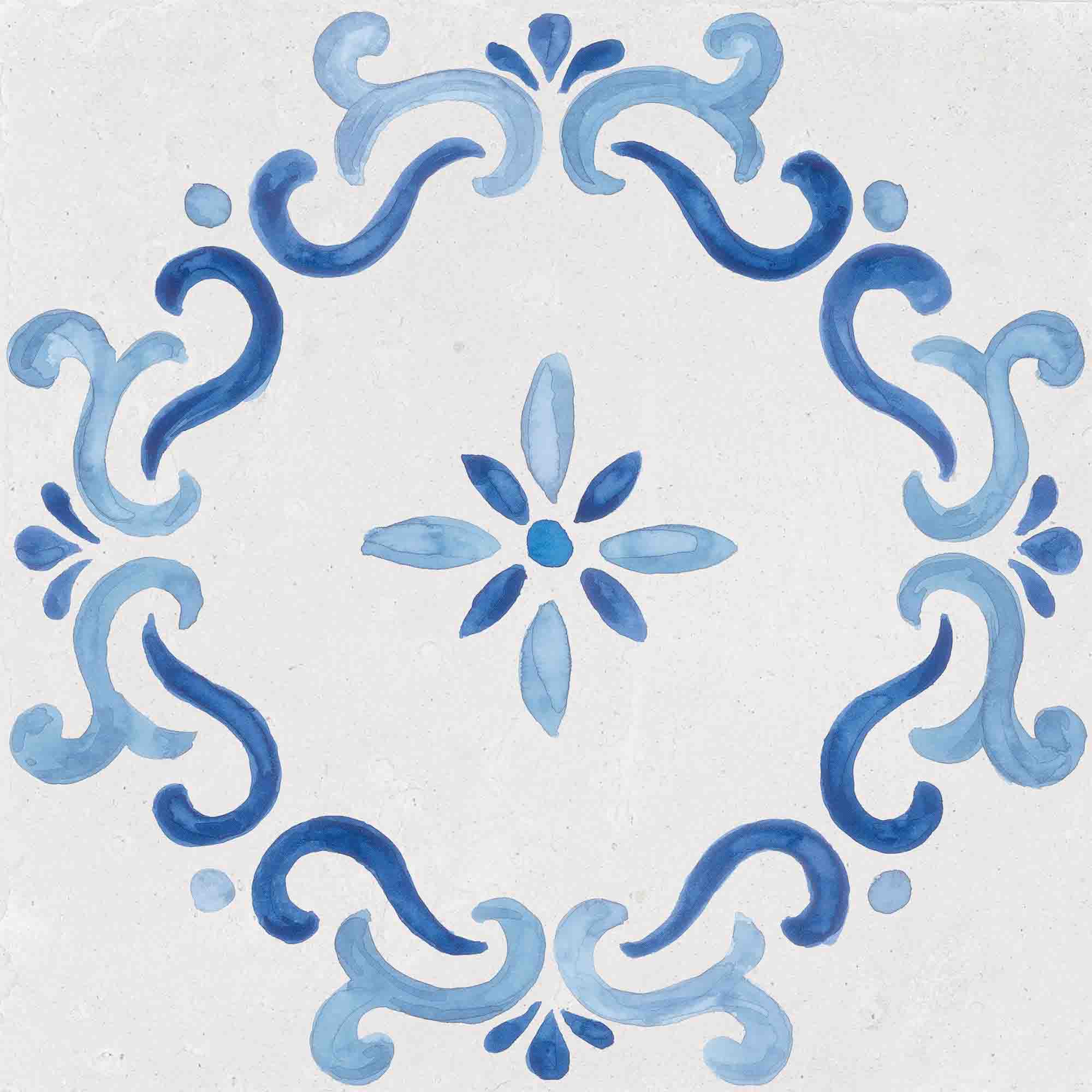 Simple Flower Design Ceramic Tile White Flowers In Turquoise Stained