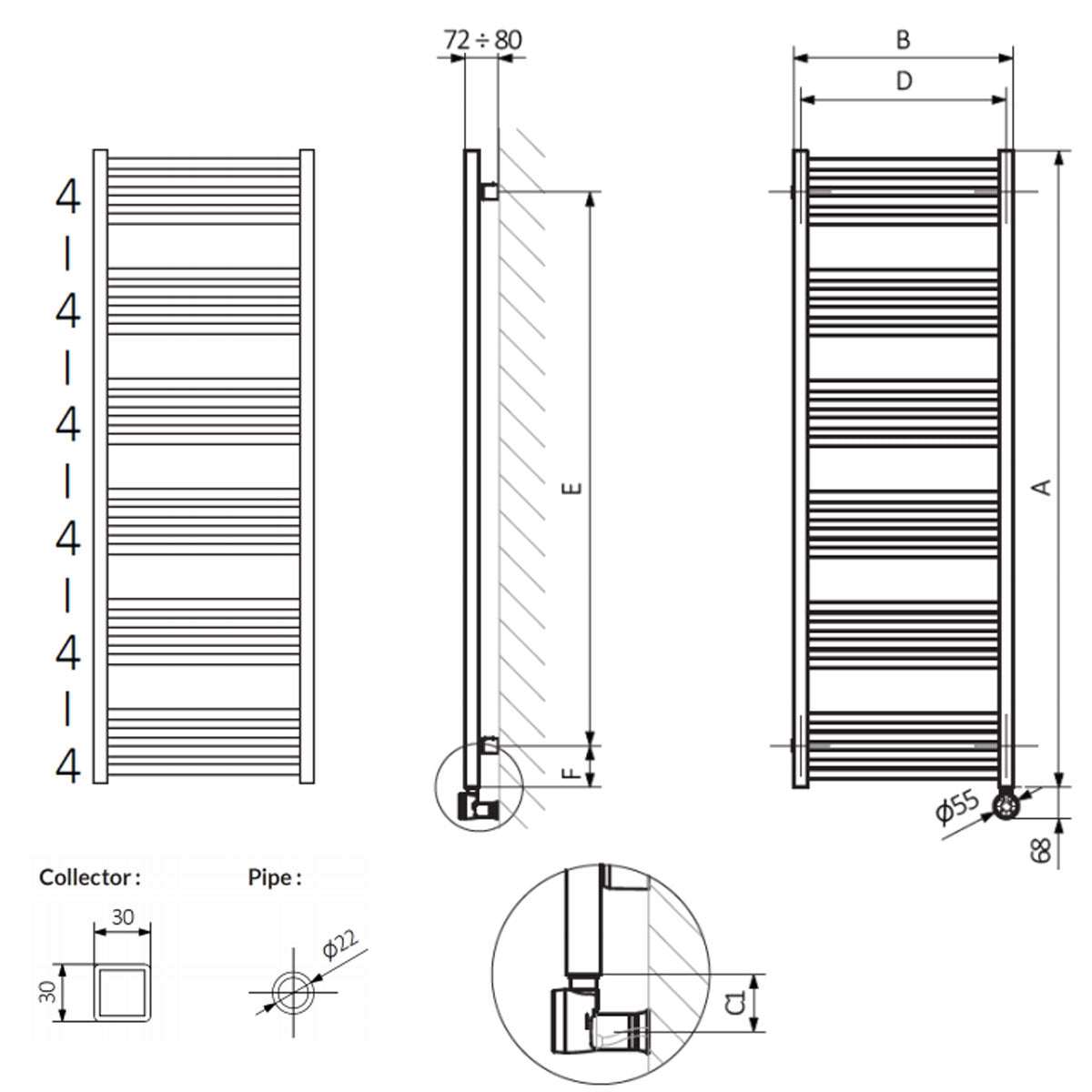 Crosswater MPRO All Electric Heated Towel Rail Brushed Brass