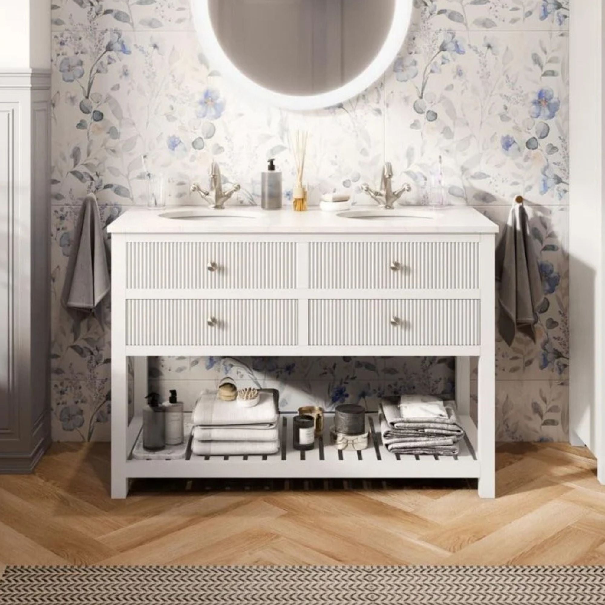 Newbury 1200 Fluted Floorstanding 4-Drawer Vanity Unit With Basin