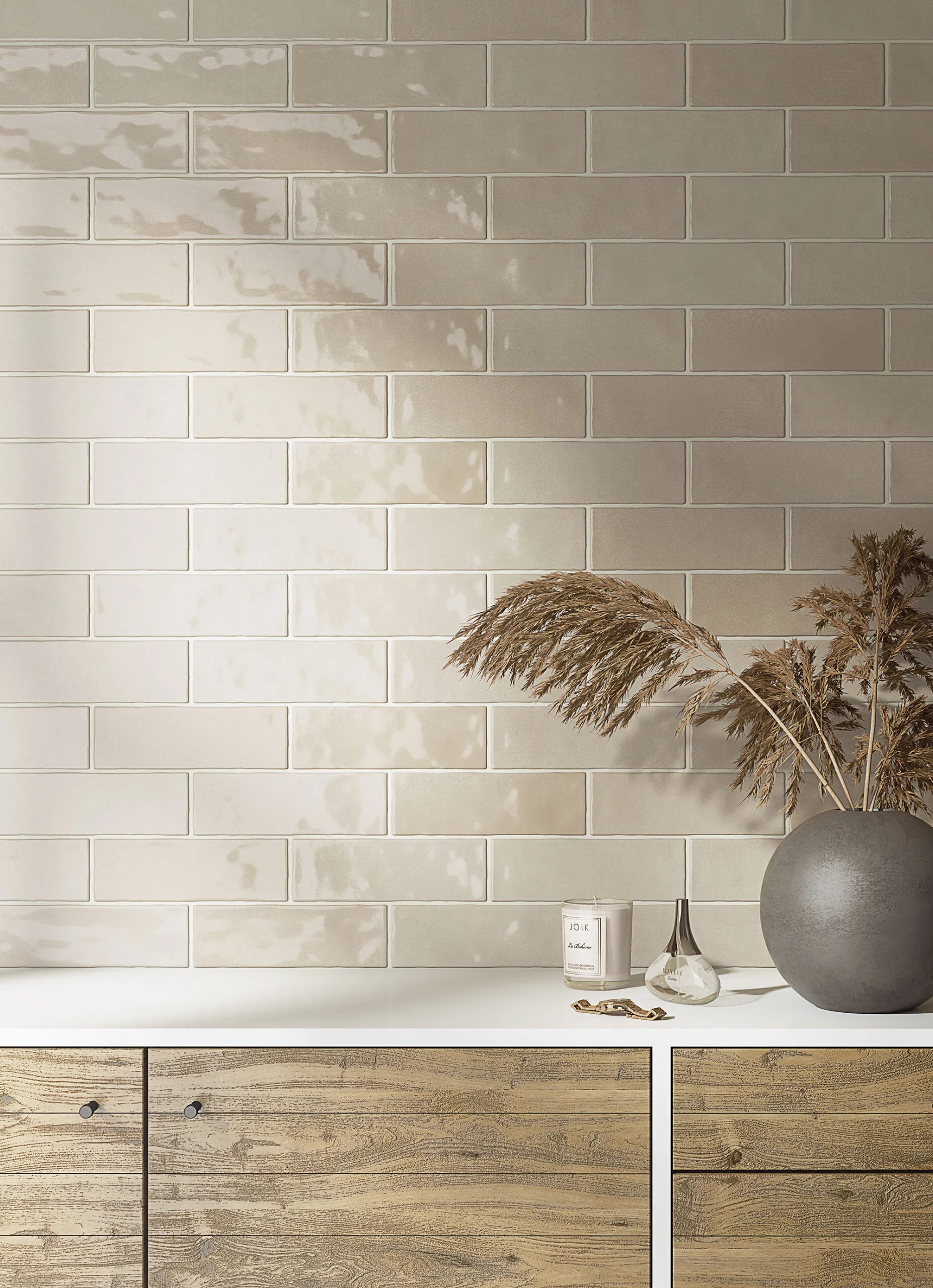 Nolita Beige Porcelain Wall Tile 6.5x20cm Glossy