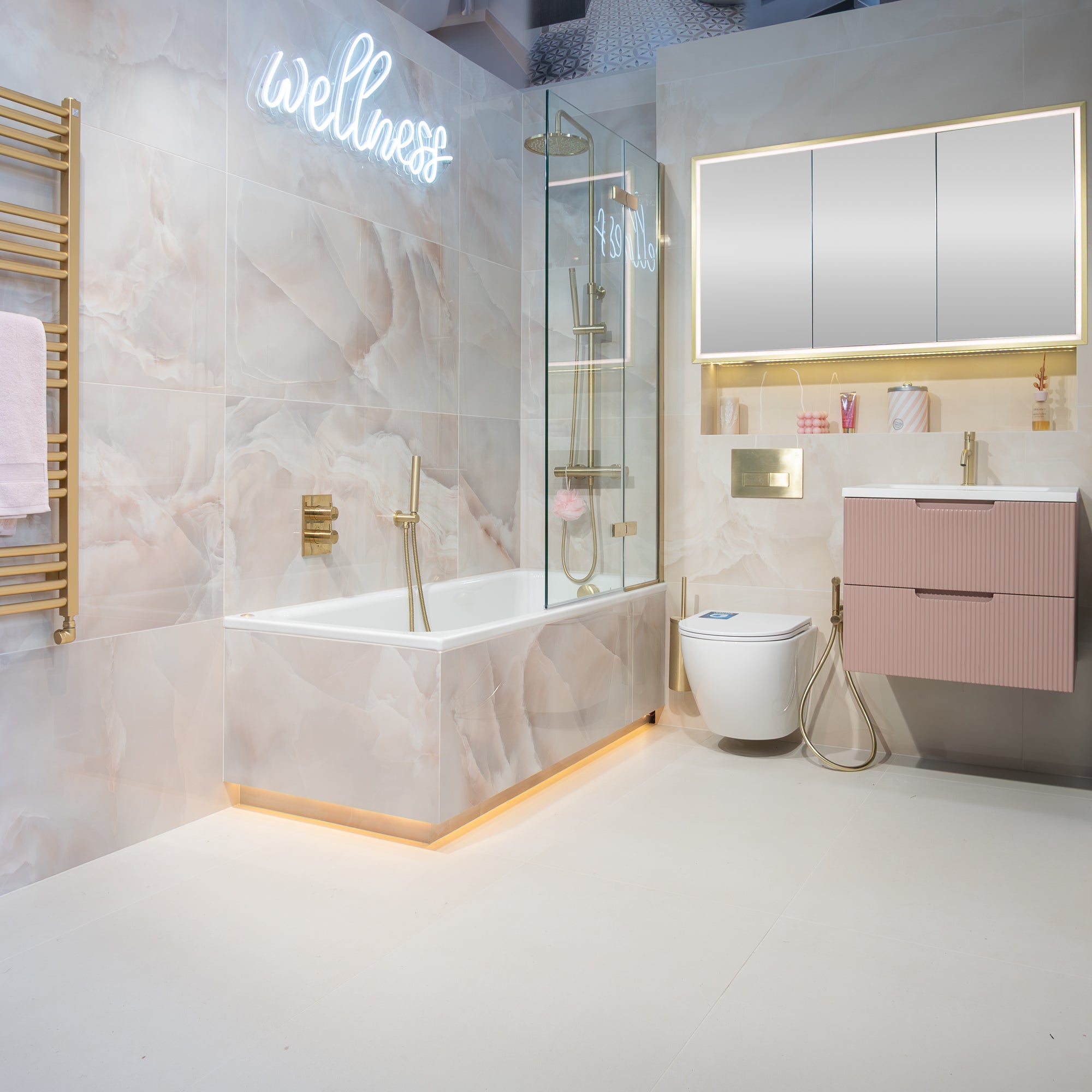 Deluxe Onyx Rose Marble Effect Porcelain Tile 60x120cm Gloss