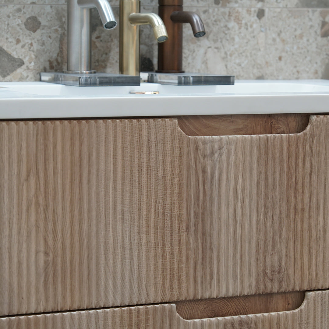 Granlusso™ Opus Oak Fluted Wall Mounted Vanity Unit With Solid Surface Washbasin