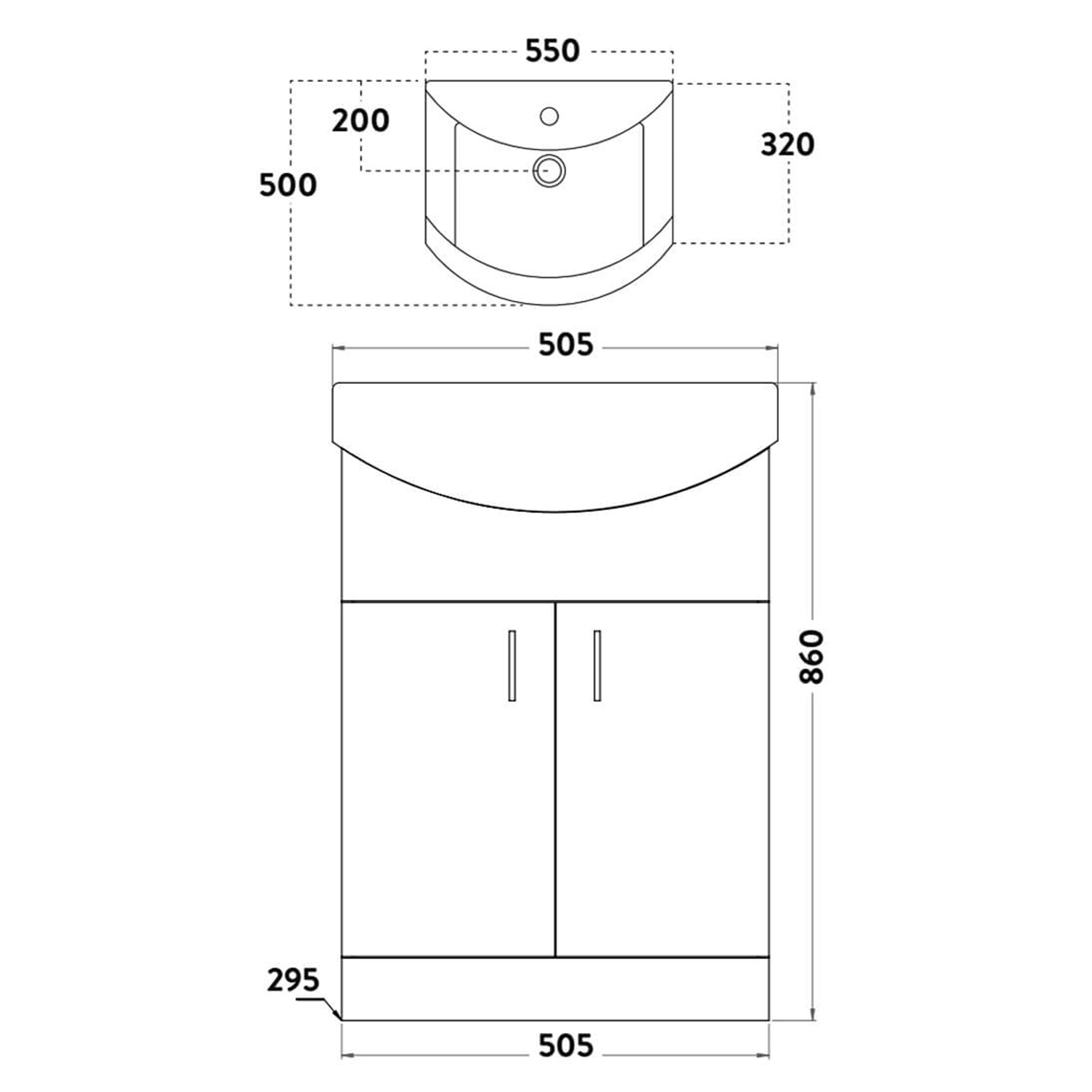 oslo 550 floorstanding vanity unit with basin polar white dimensions