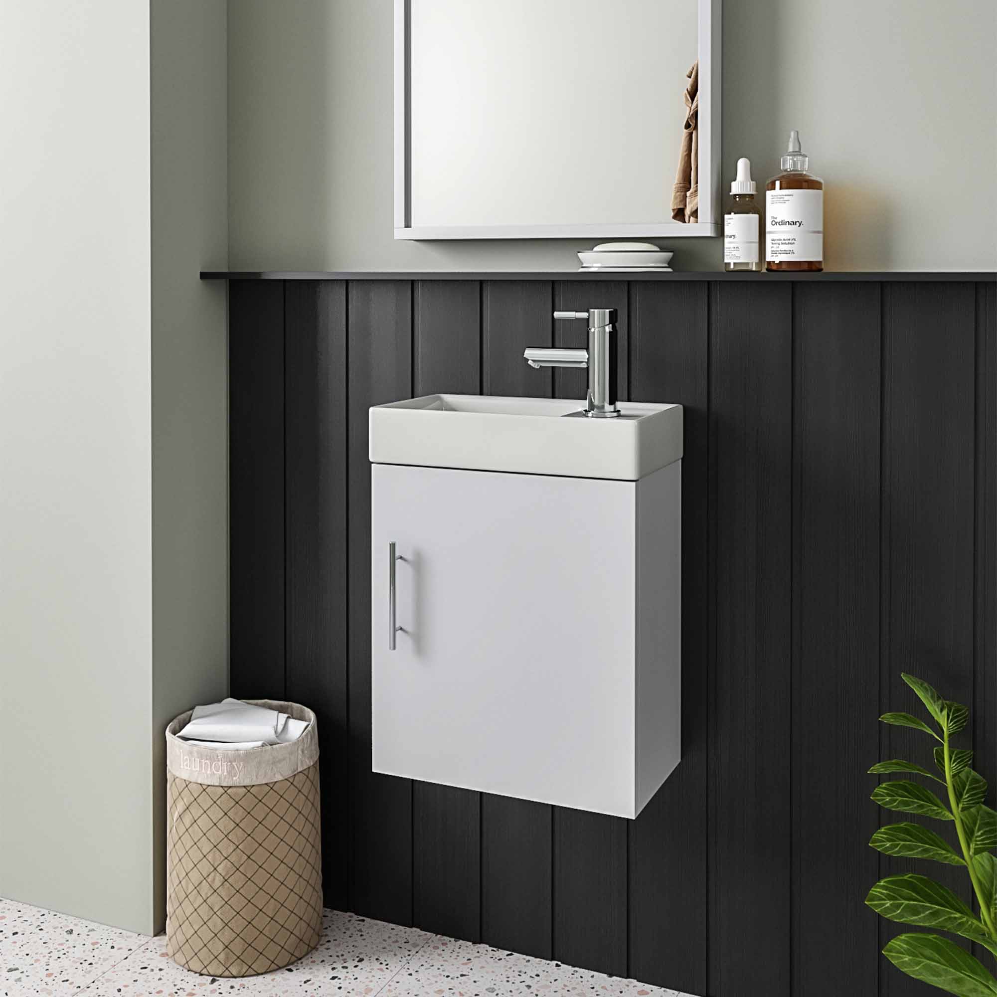 oslo cloakroom 400 wall mounted vanity unit polar white