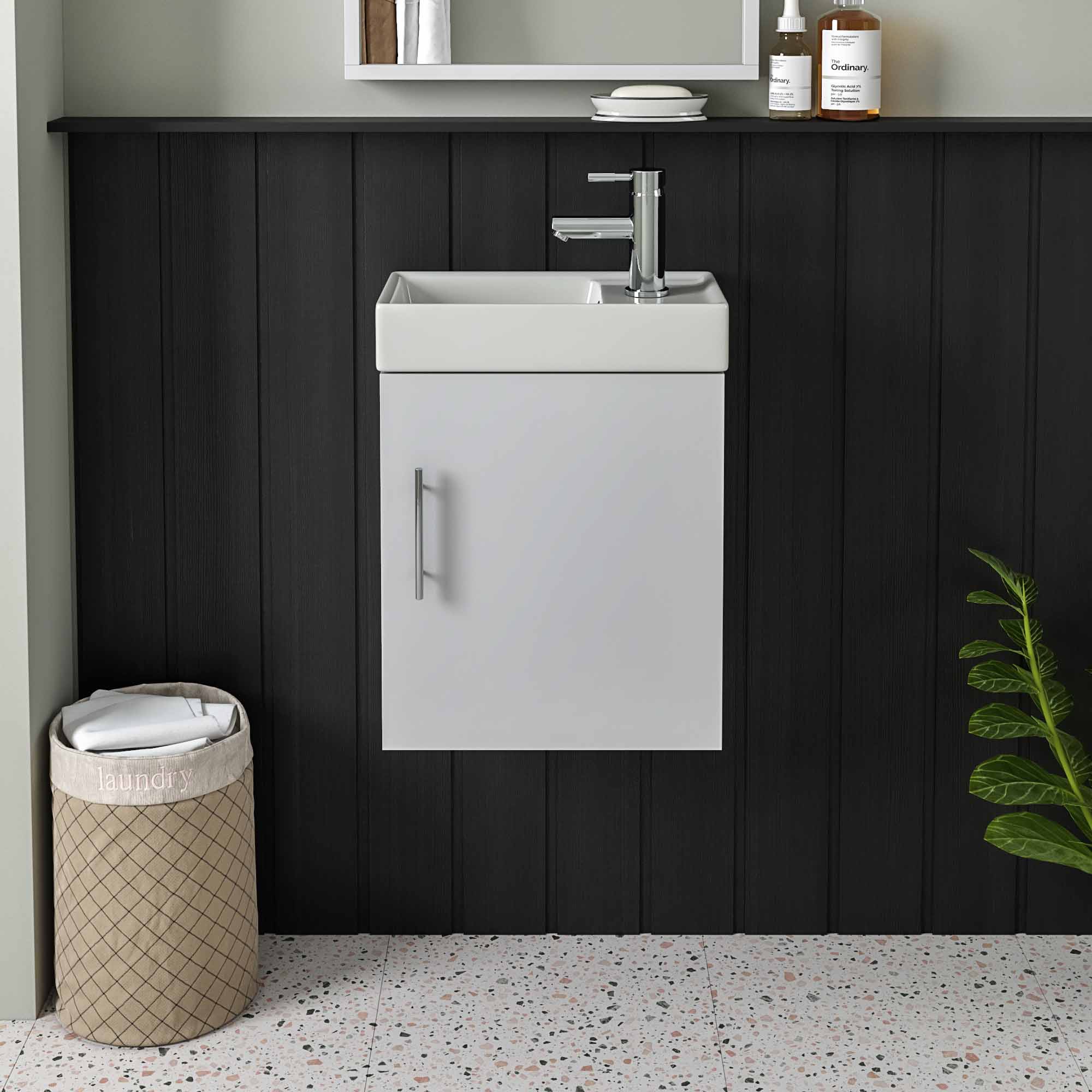 oslo cloakroom 400 wall mounted vanity unit polar white