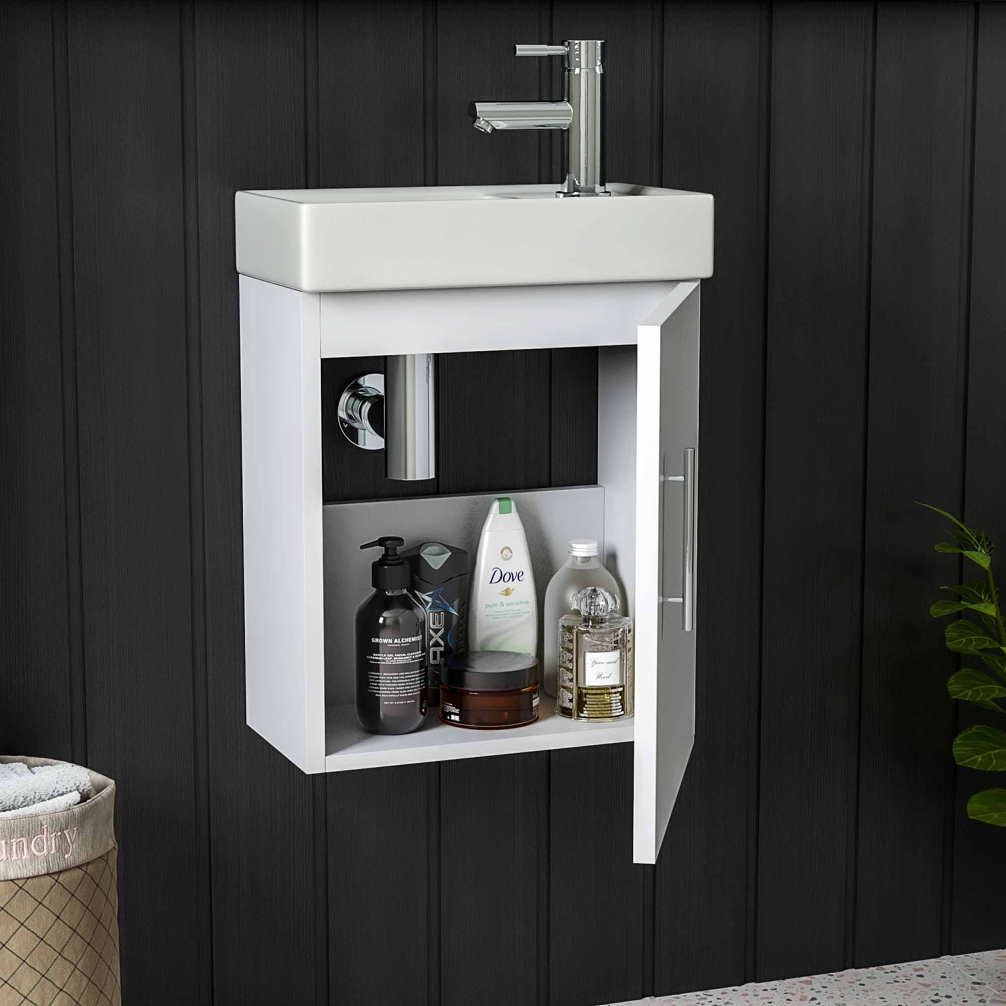 oslo cloakroom 400 wall mounted vanity unit polar white