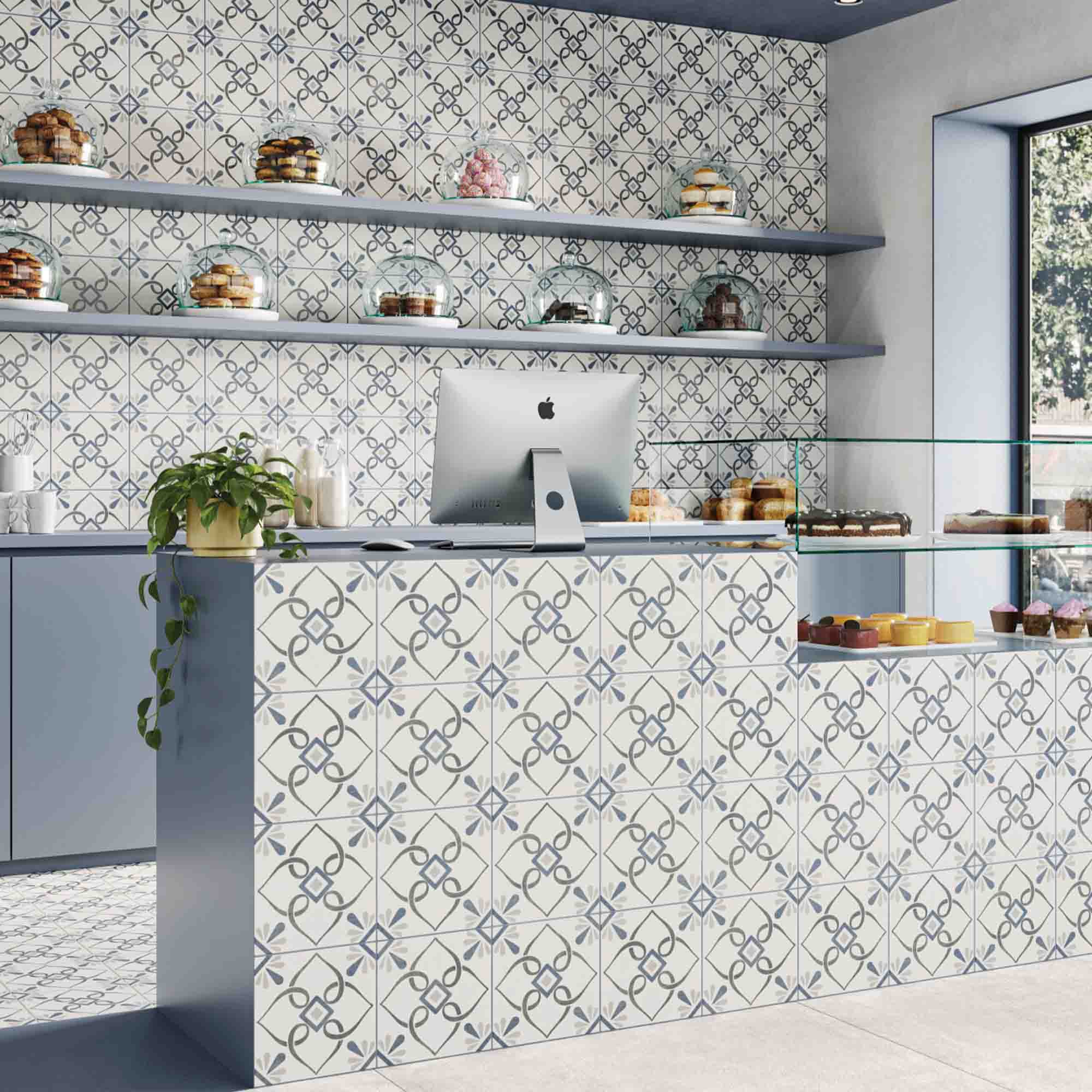 provenza blue bloom pattern porcelain tile 22x22cm matt