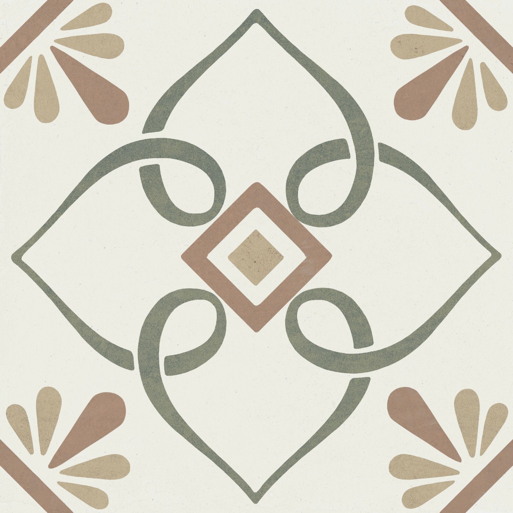 Provenza Green Petals Pattern Porcelain Tile 22x22cm Matt