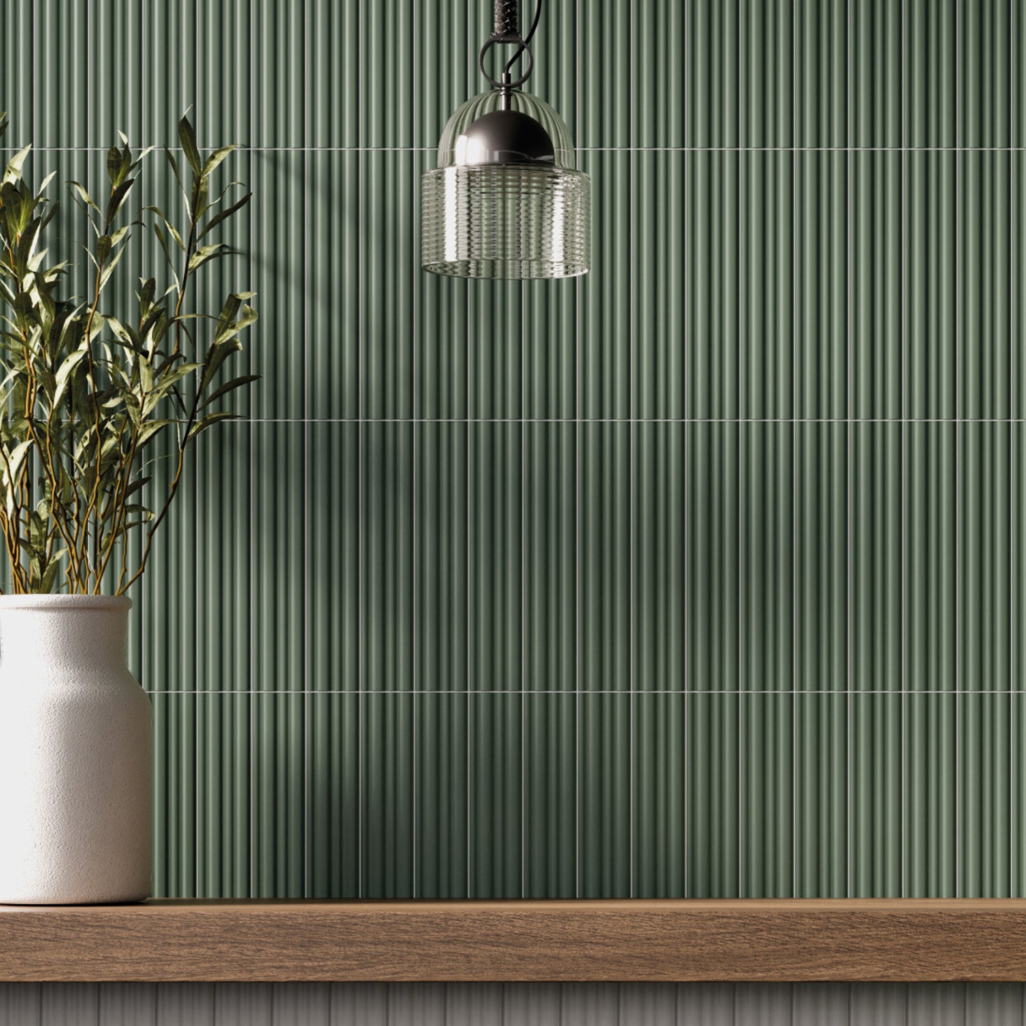 harmony rainbow green ribbed decor wall tile 5x25cm matt