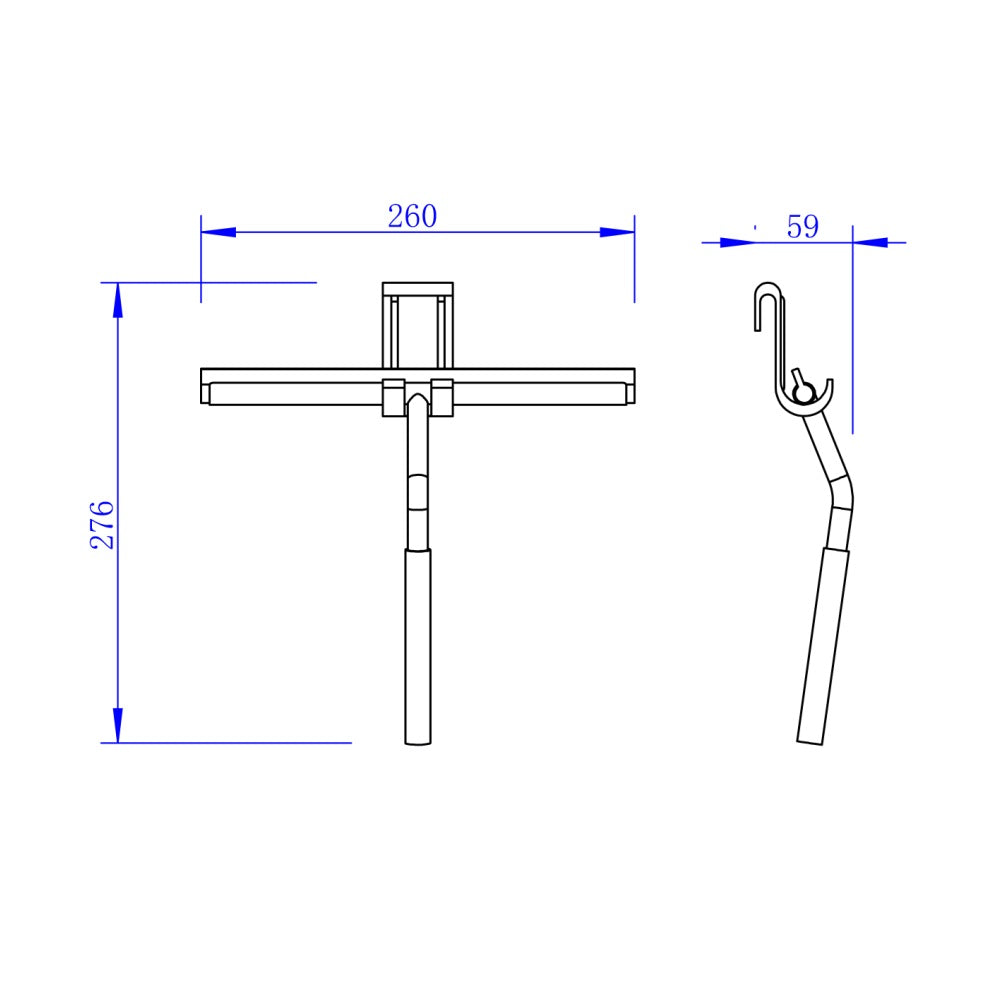 Dimensions diagram of the Rensa shower glass squeegee. Supplied by Deluxe Bathrooms.