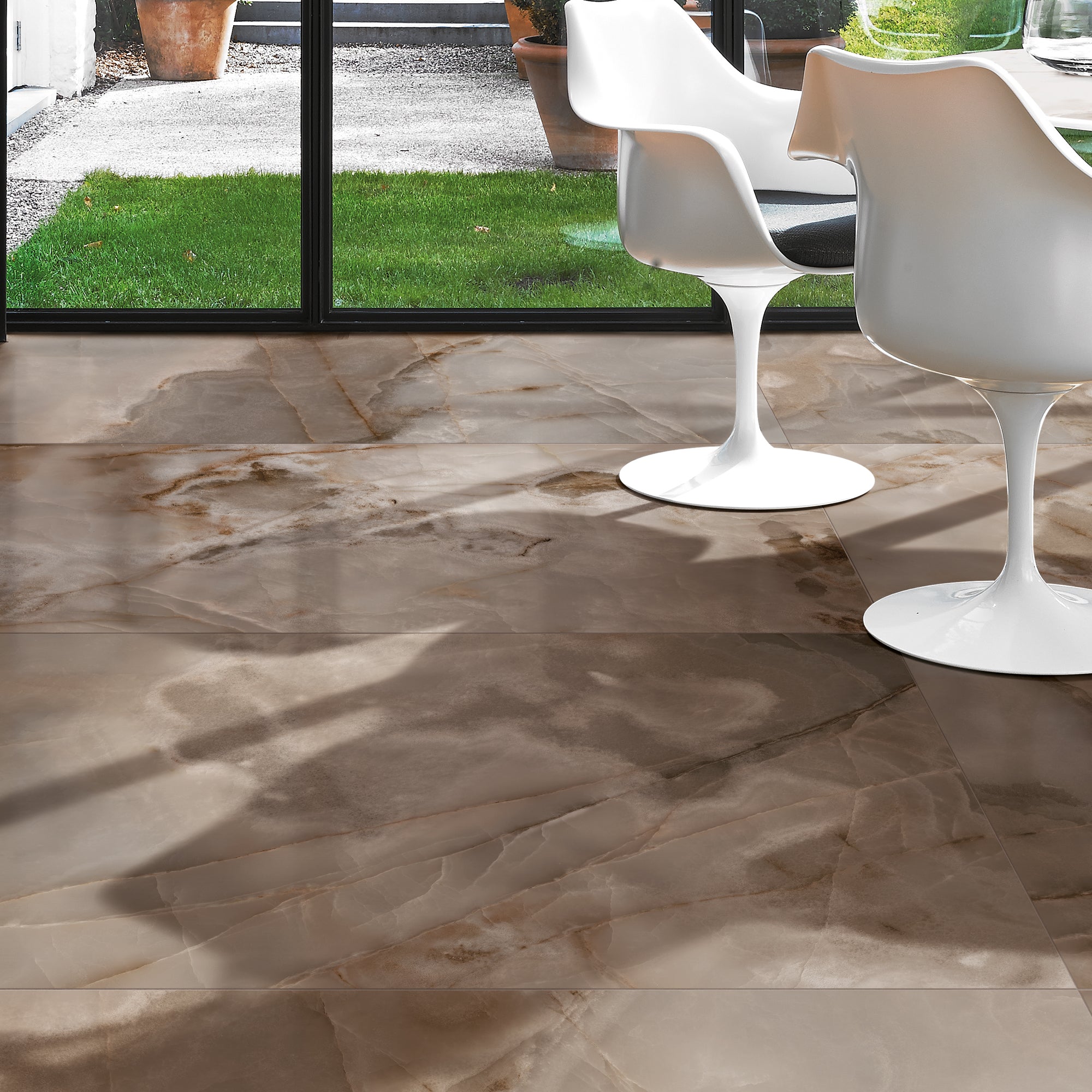 Rêves Choco Onyx Effect Porcelain Tile 60x120cm Gloss