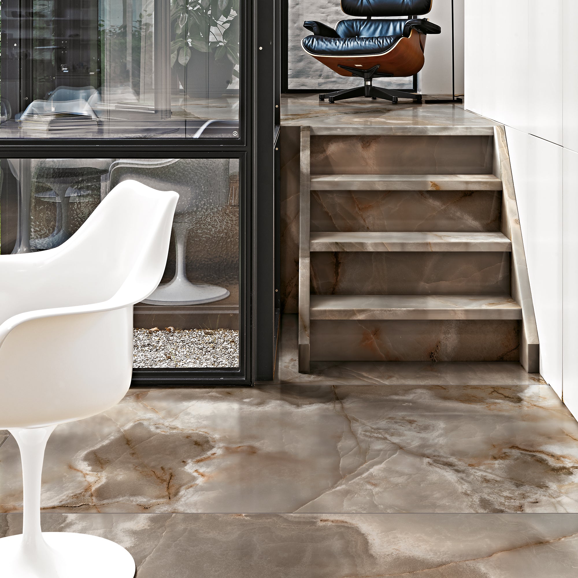 Rêves Choco Onyx Effect Porcelain Tile 60x120cm Gloss