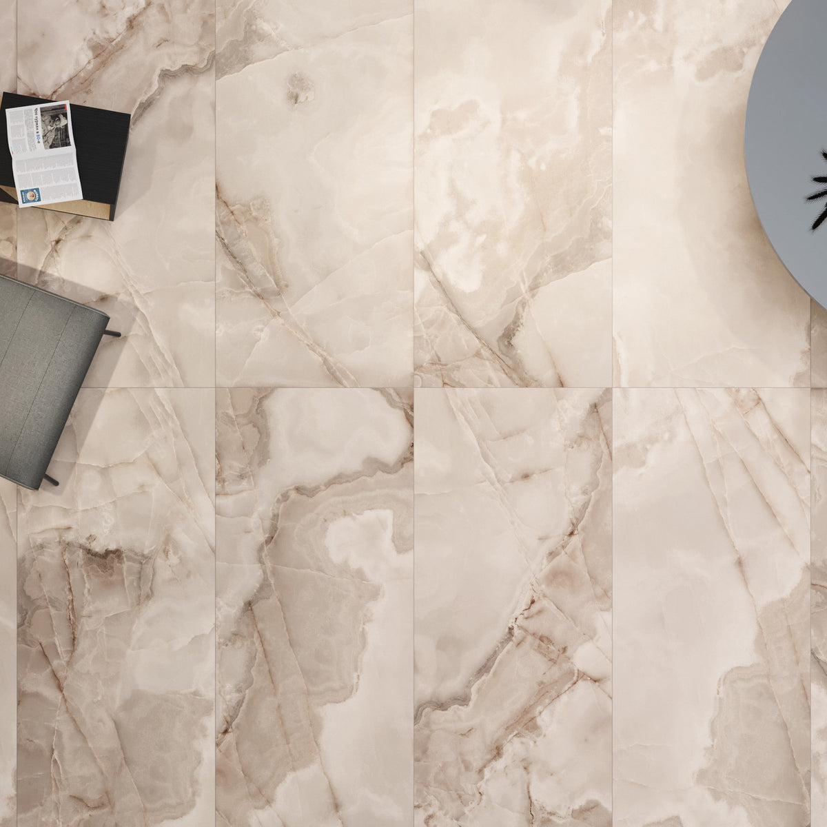 Lifestyle image for the Rêves Onyx Effect Rose Tile 60x120cm Porcelain in Gloss, supplied by Deluxe Bathrooms.
