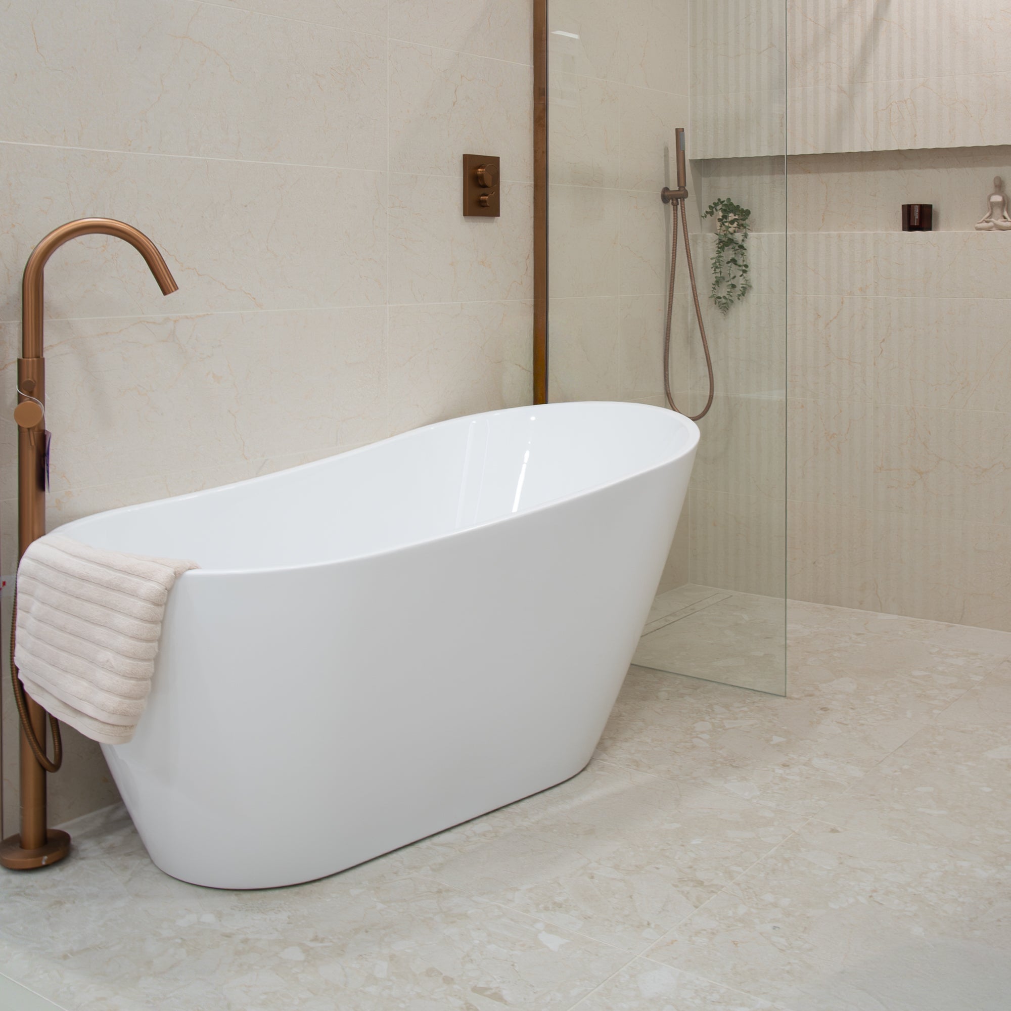 Granlusso Roberto Nova Modern Slipper Freestanding Bath Acrylic - Gloss White