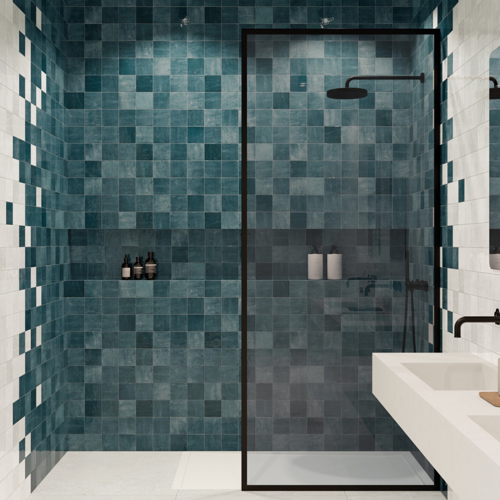 harmony samira petrol decor wall tile 10x10cm gloss