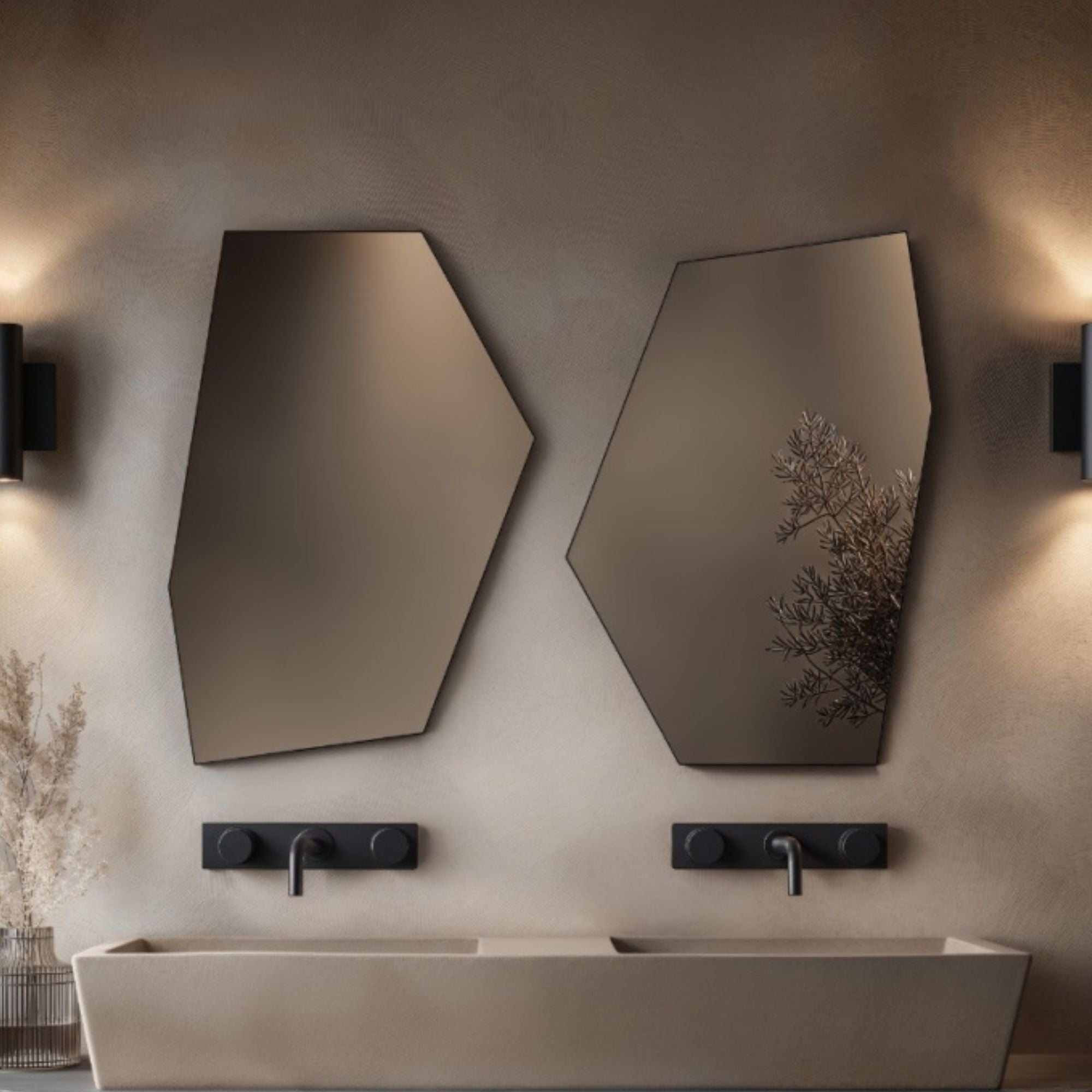 Shore Oblique Hex Bathroom Mirror - Matt Black
