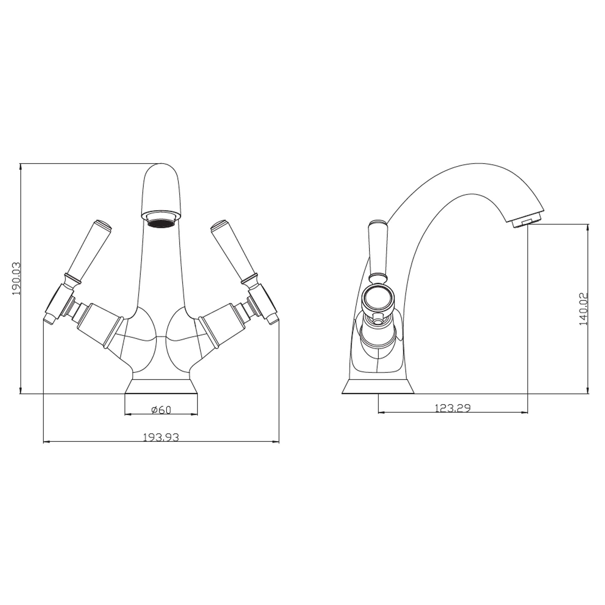 shrewsbury lever basin mixer with waste dimensions